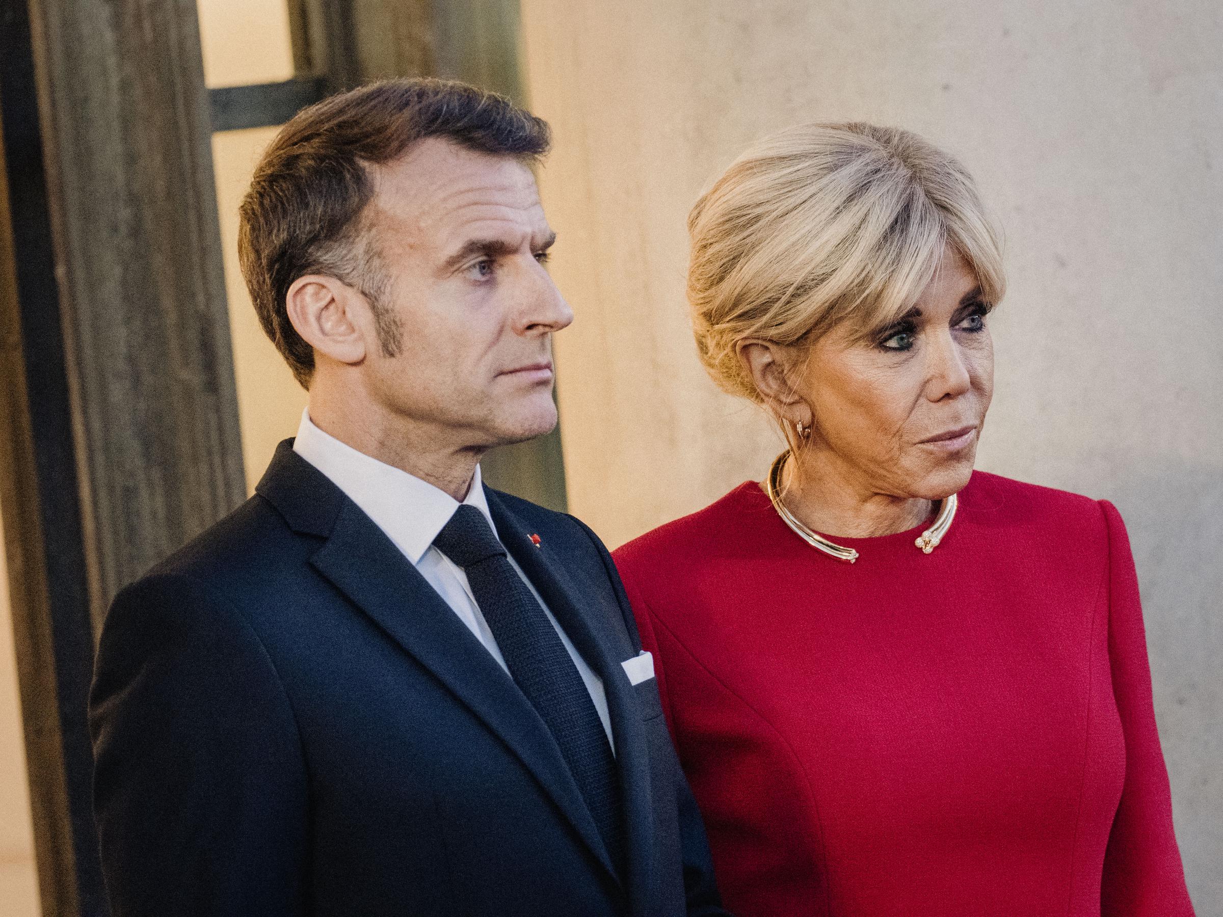 Emmanuel Macron President of the French Republic and his wife Brigitte at the Elysee Presidential Palace in Paris France on April 15, 2026 | Source: Getty Images