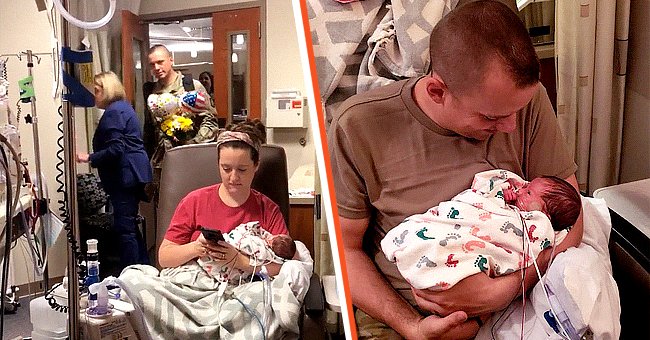 Une photo de Cydney Cooper avec son enfant à l'hôpital [à gauche]. Le sergent-chef Skyler Cooper berçant son bébé | Photo : Youtube.com/GMA - Facebook/cydney.fruits
