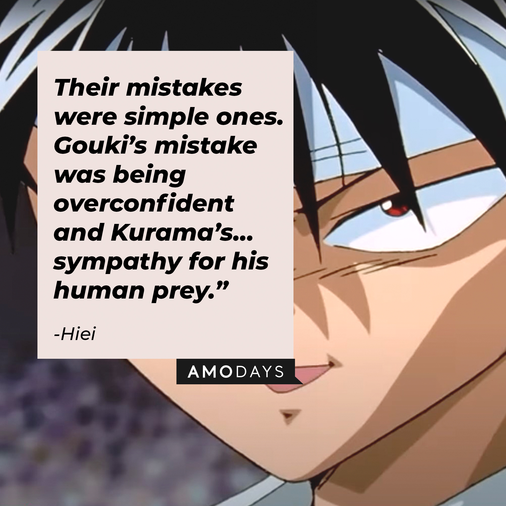 An animation of Jaganshi Hei with the quote, “Their mistakes were simple ones. Gouki’s mistake was being overconfident and Kurama’s…sympathy for his human prey.” | Source: facebook.com/watchyuyuhakusho