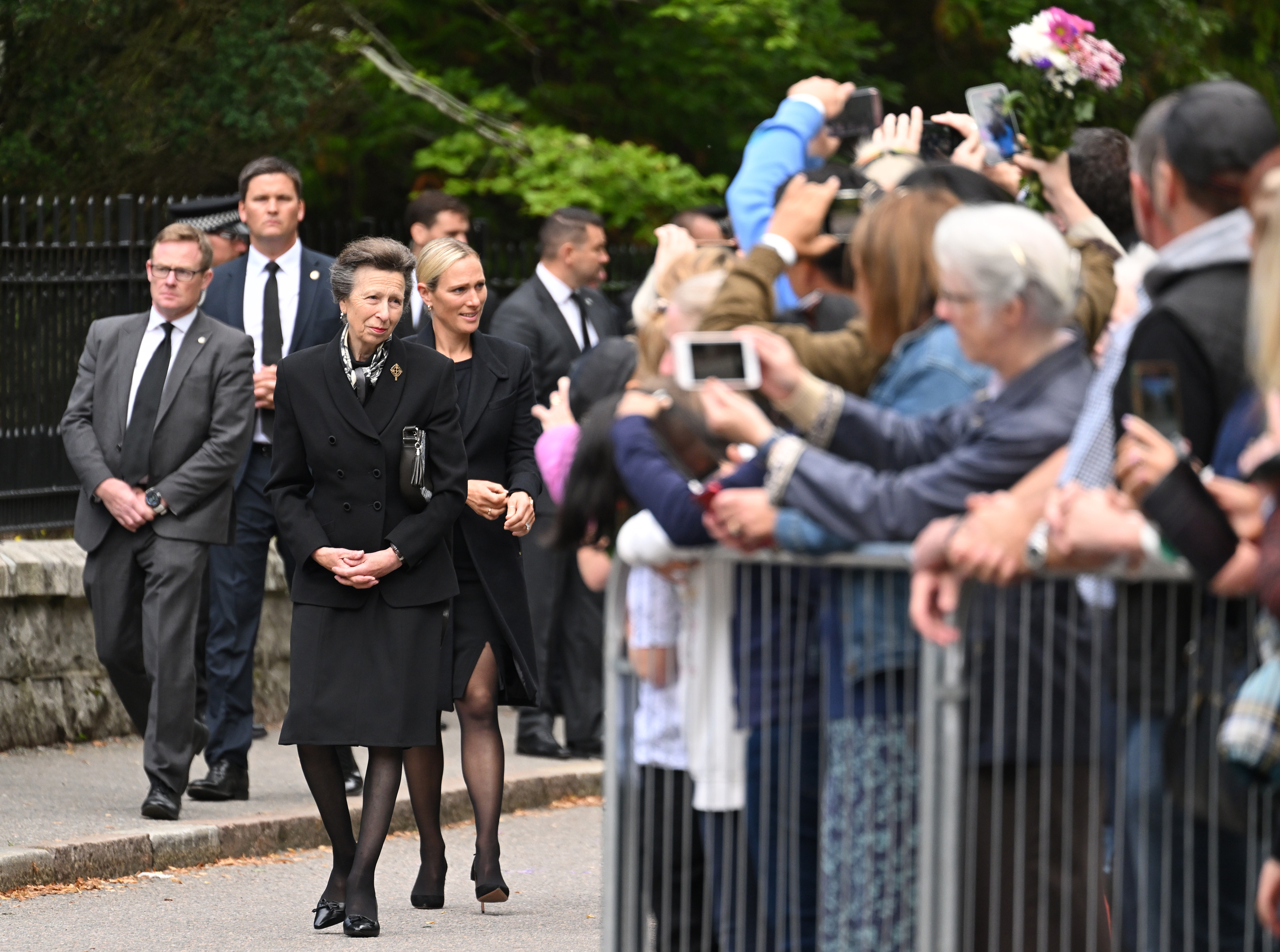 Anne, Princess Royal and Zara Tindall greet the public outside the gates of Balmoral Castle on 10 September 2022 in Aberdeenshire, Scotland. | Source: Getty Images