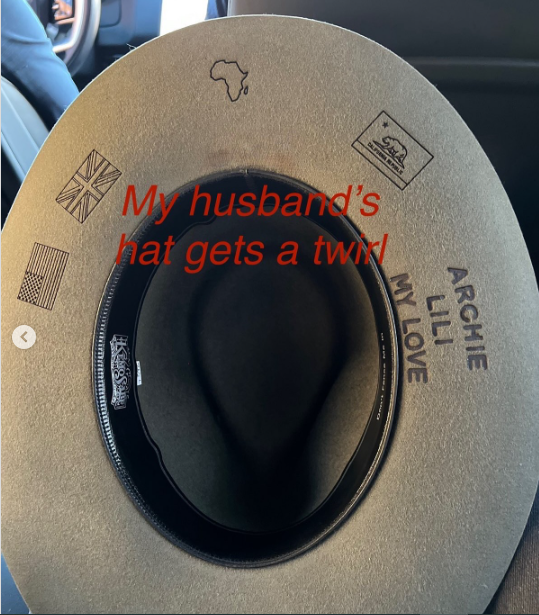 Prince Harry's cowboy hat inscribed with the names of their children as well as Harry's nickname for Meghan posted on May 10, 2025 | Source: Instagram/meghan