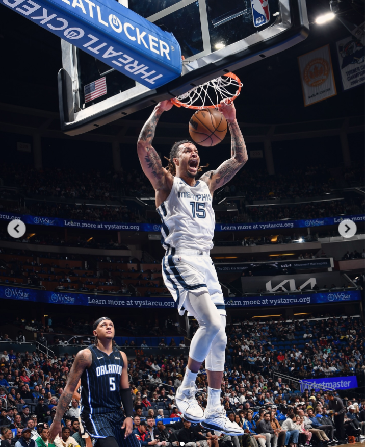 Brandon Clarke throws down a dunk for the Memphis Grizzlies in a photo from his final Instagram post. | Source: Instagram/brandon_clarke23