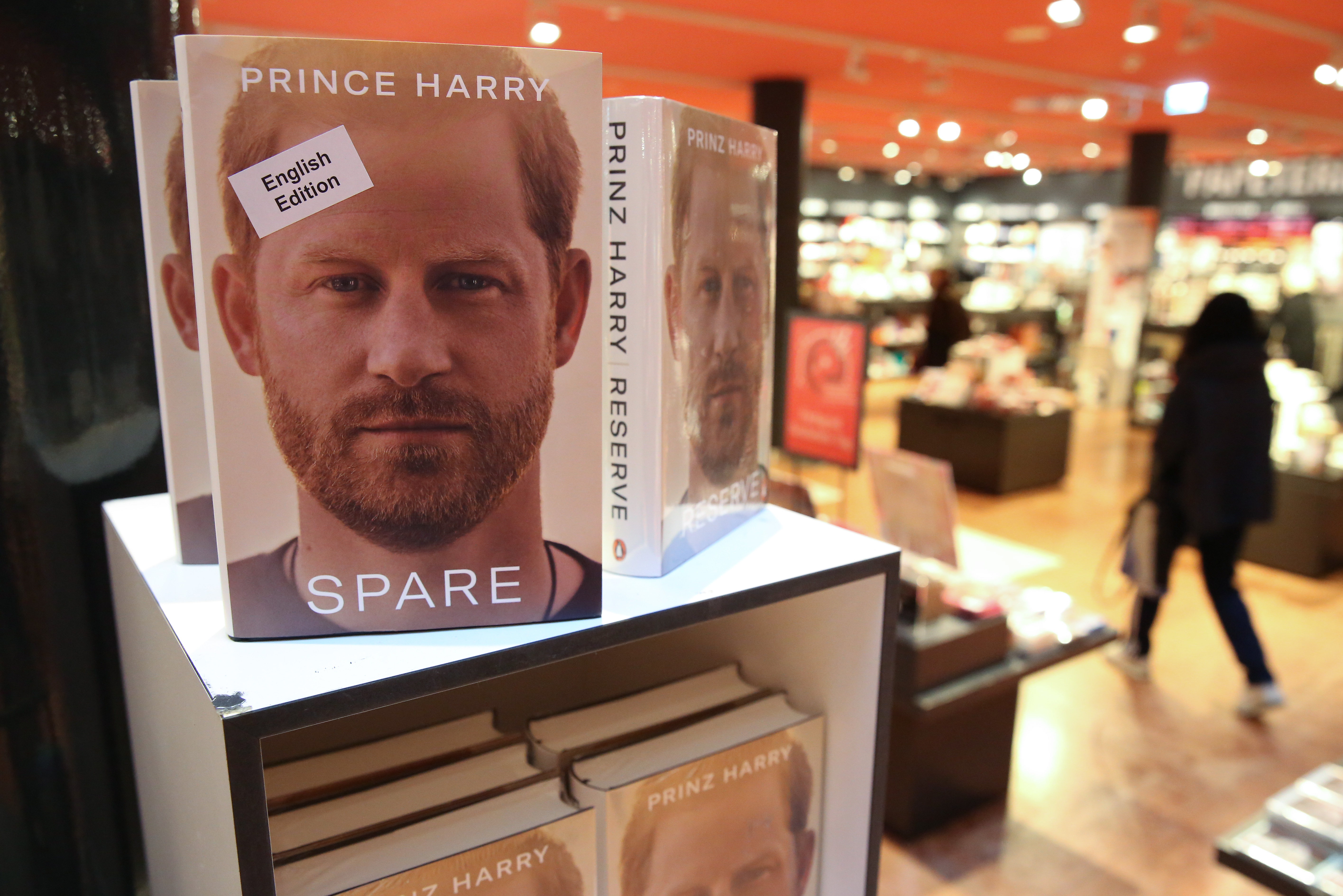 Copies of Prince Harry's memoir "Spare" at Dussmann das KulturKaufhaus in Berlin, Germany, on January 11, 2023. | Source: Getty Images