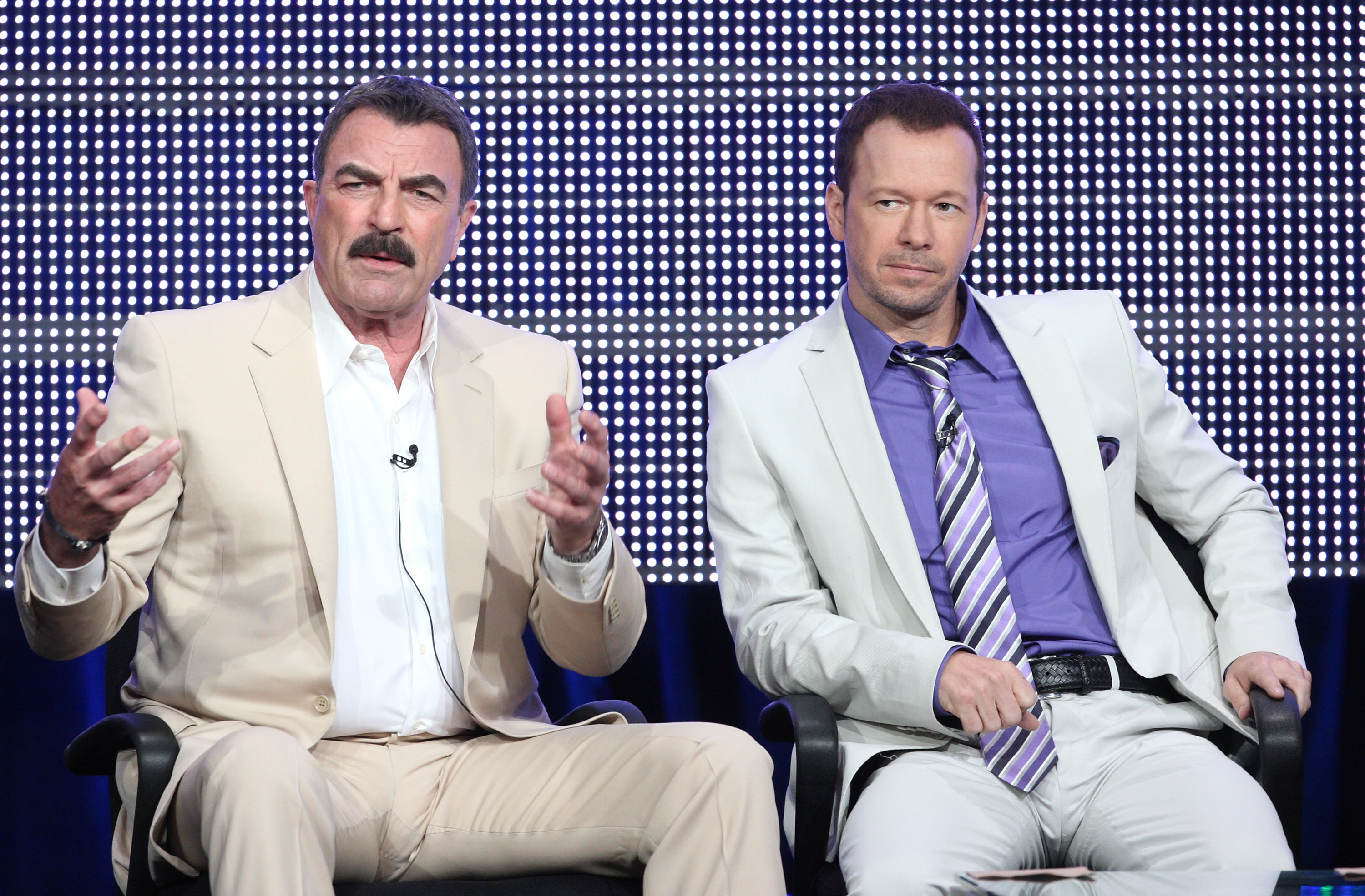 Tom Selleck and Donnie Wahlberg in Beverly Hills, California on July 28, 2010 | Source: Getty Images