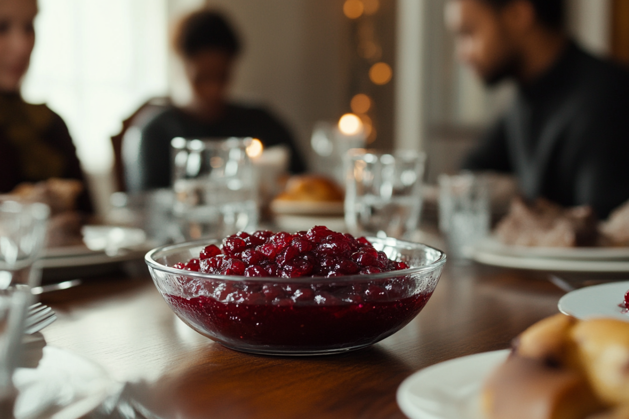 Cranberry sauce on a table | Source: Midjourney