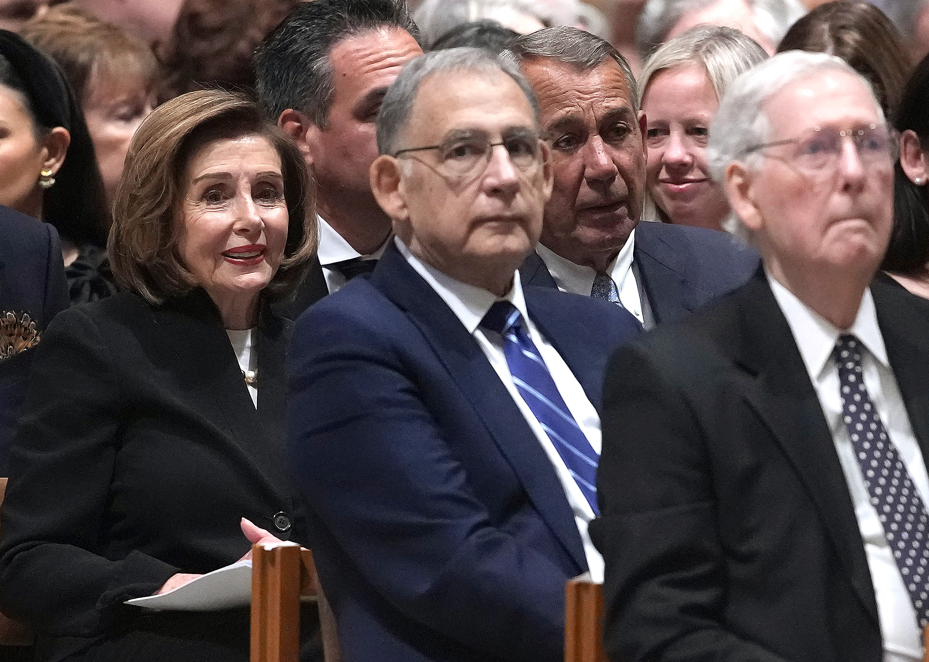 Nancy Pelosi, John Boehner, John Boozman, and Mitch McConnell during the funeral service of former Vice President Dick Cheney at the National Cathedral on November 20, 2025 in Washington, DC | Source: Getty Images