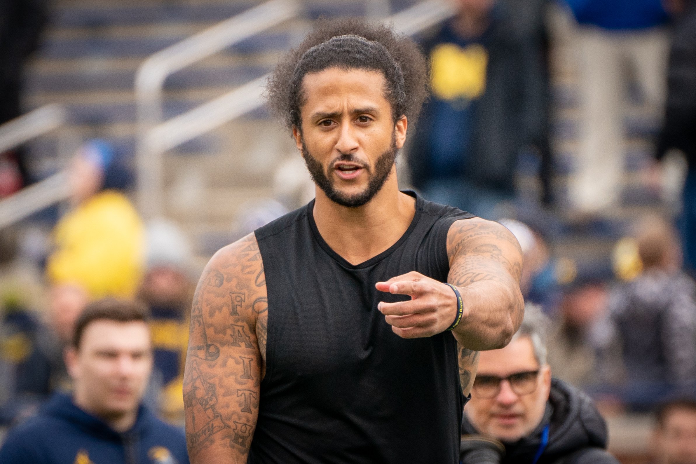 Colin Kaepernick photographed as he participates in a throwing exhibition d...