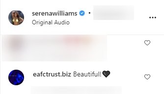 A compliment on Serena Williams' clip on her Instagram page | Photo: Instagram/serenawilliams