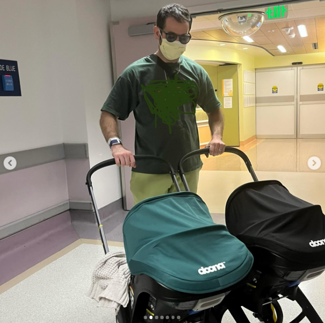 Brandon Frankel pushing two strollers just after his children were born, from a post dated June 16, 2024 | Source: Instagram/gaboureysidibe