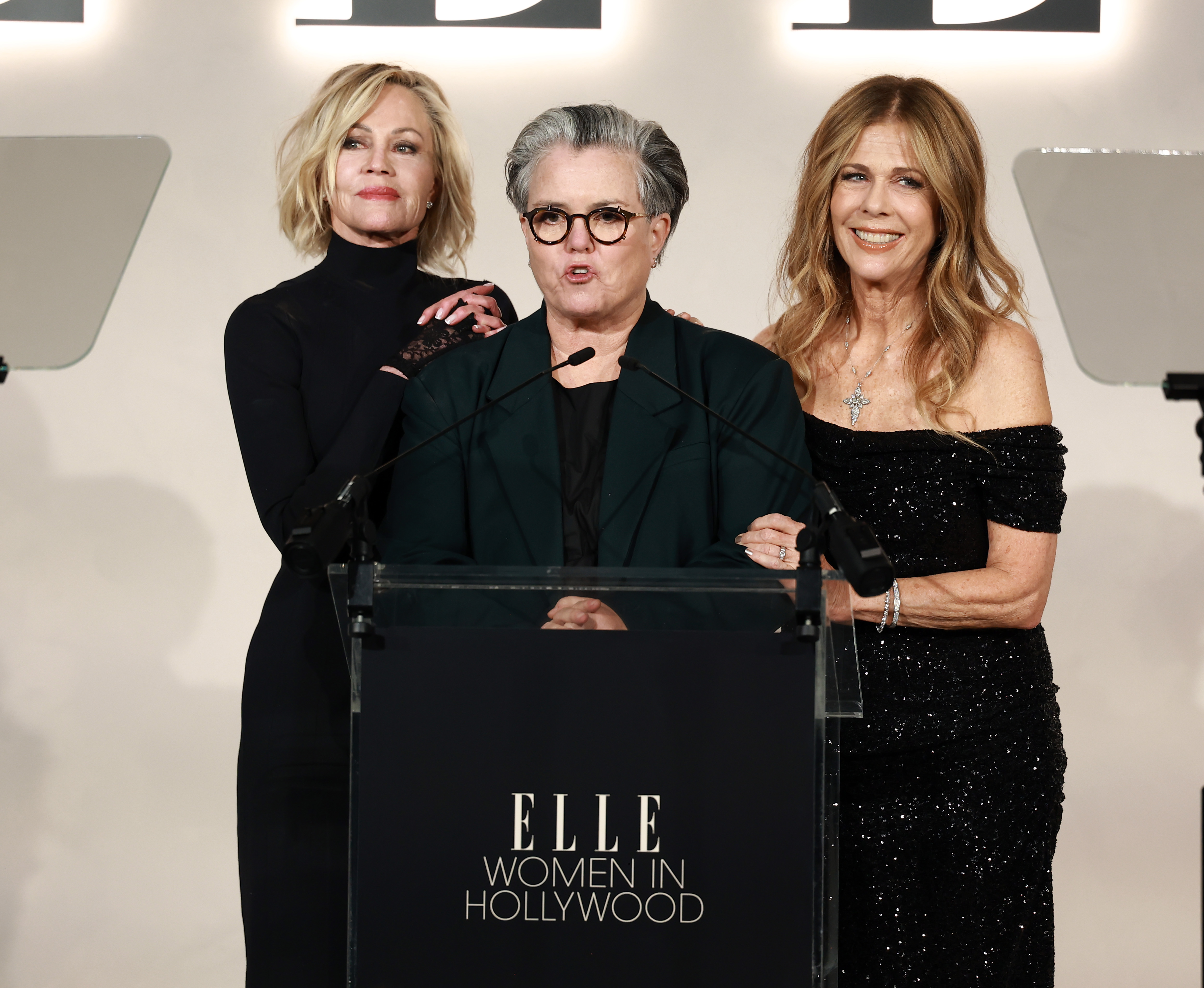 Rosie O'Donnell speaking at the event alongside Melanie Griffith and Rita Wilson. | Source: Getty Images