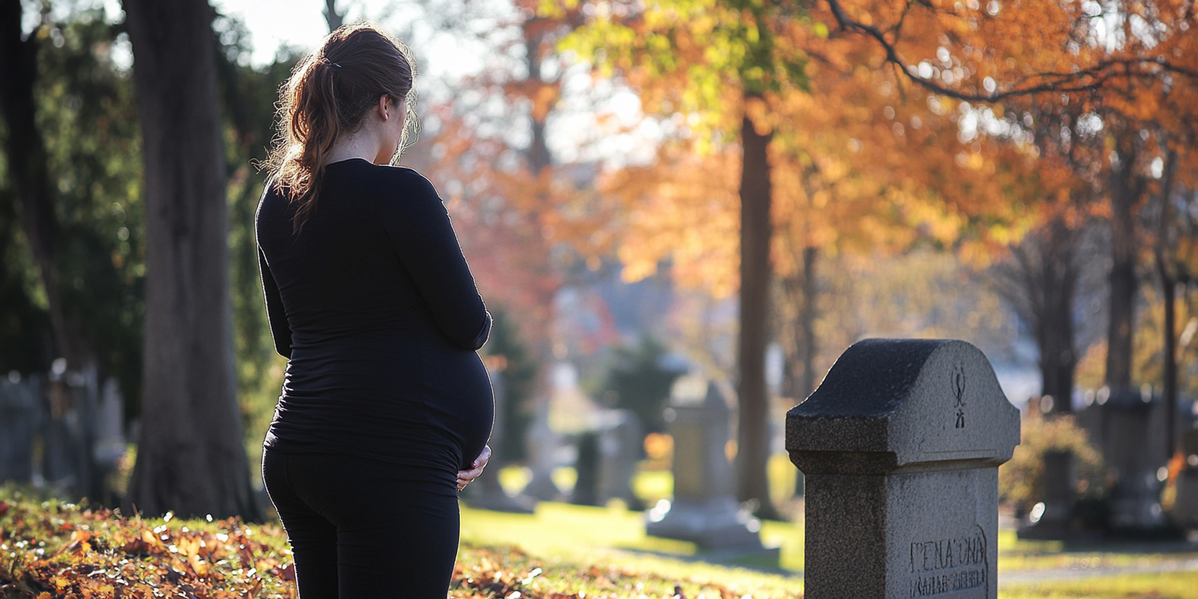 A pregnant woman standing near a grave | Source: Amomama