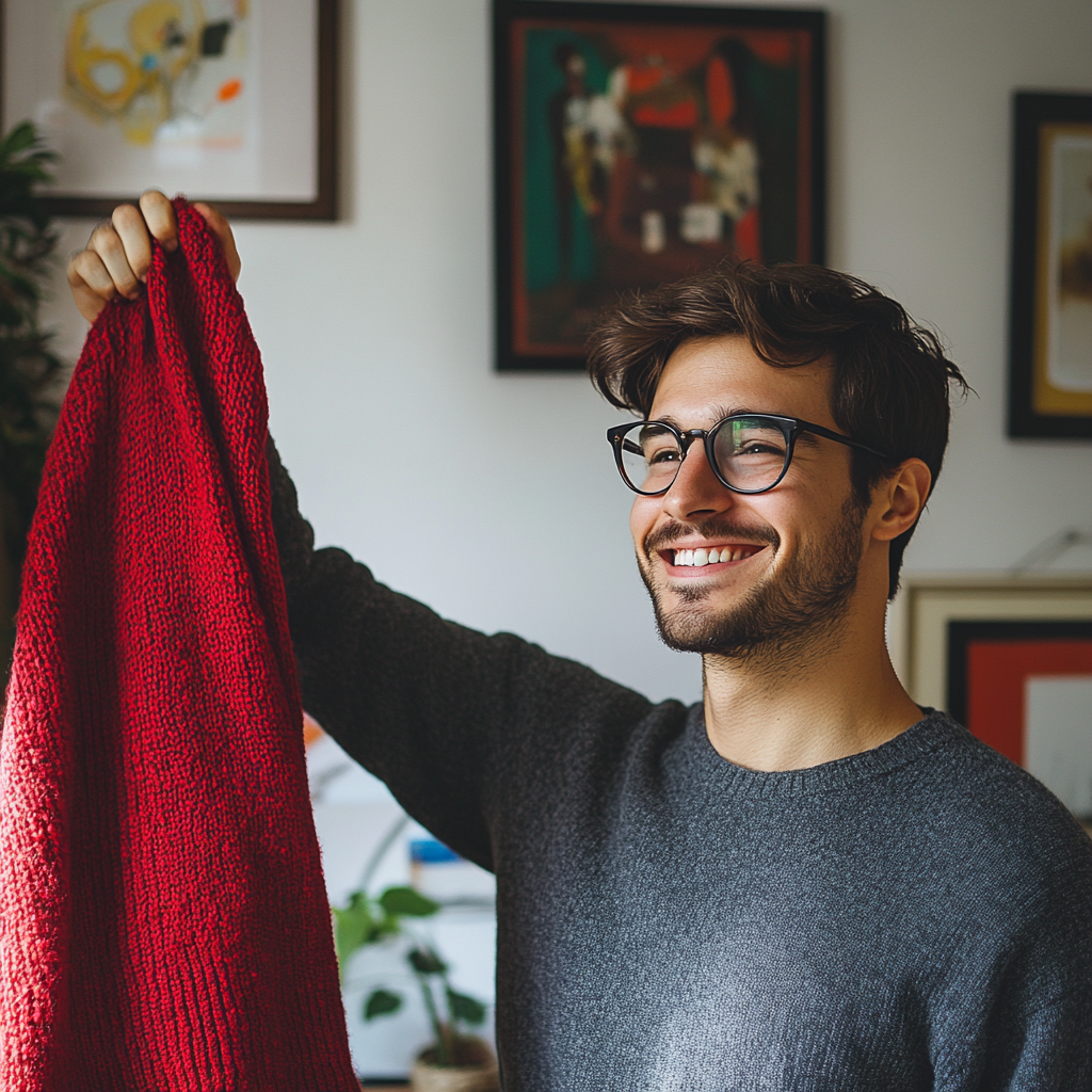 A happy man with a sweater | Source: Midjourney