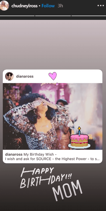 A screenshot of Chudney Ross's Instagram story featuring her birthday tribute for her mother, Diana Ross. | Photo: Instagram/chudneylross