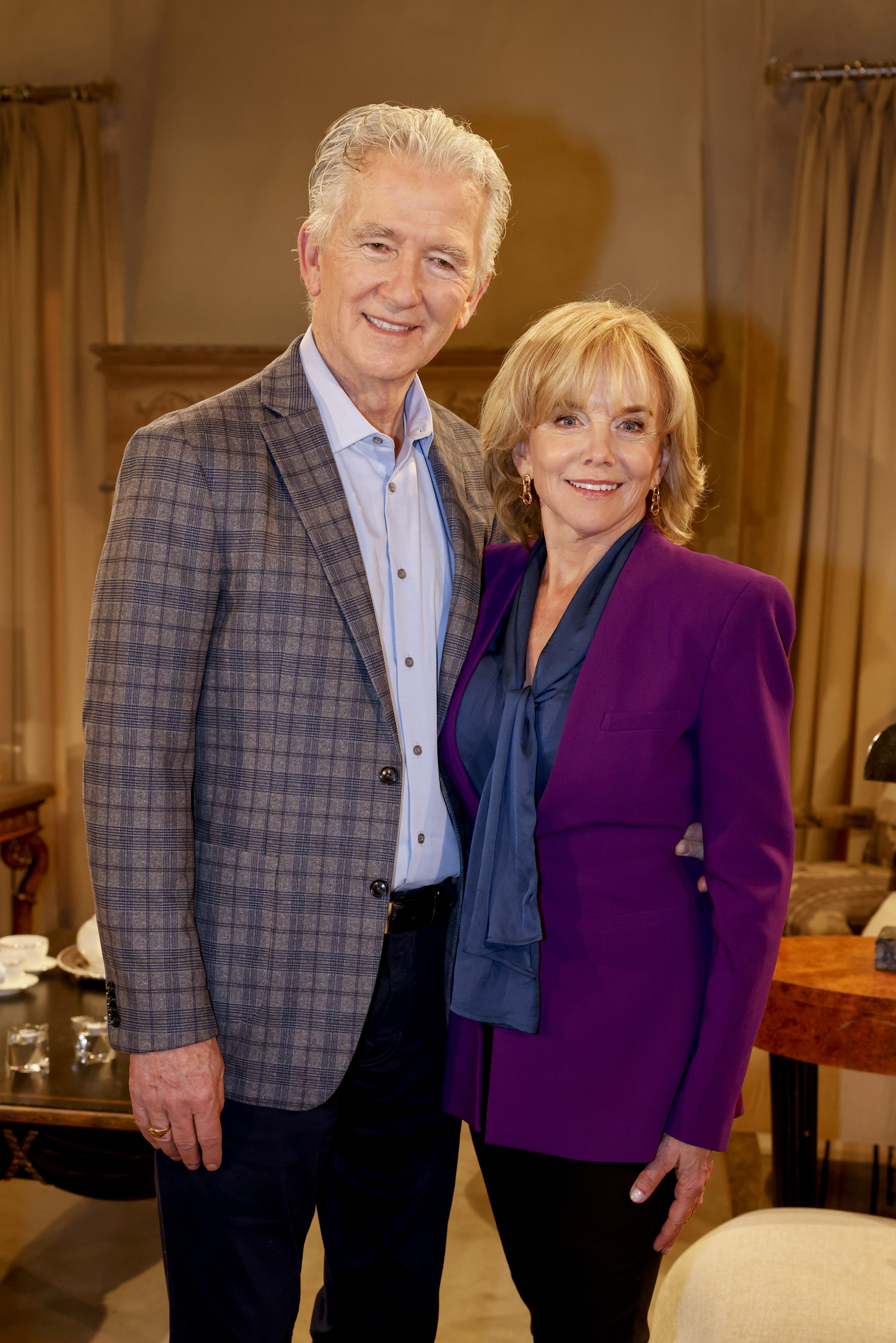 Patrick Duffy and Linda Purl on the set of "The Bold and the Beautiful" on October 24, 2022 in Los Angeles, California