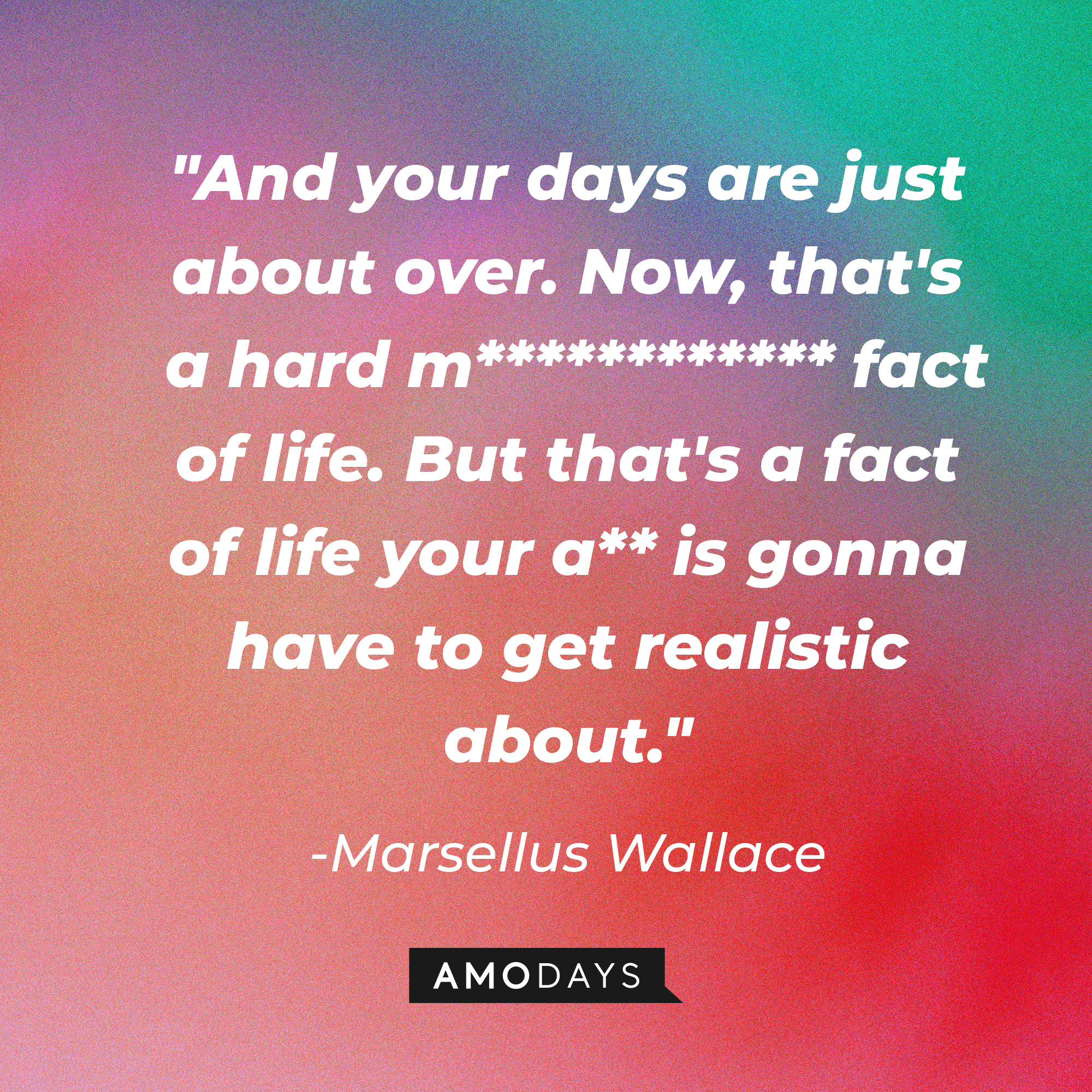 Marsellus Wallace's quote: "And your days are just about over. Now, that's a hard m************ fact of life. But that's a fact of life your a** is gonna have to get realistic about." | Source: AmoDays