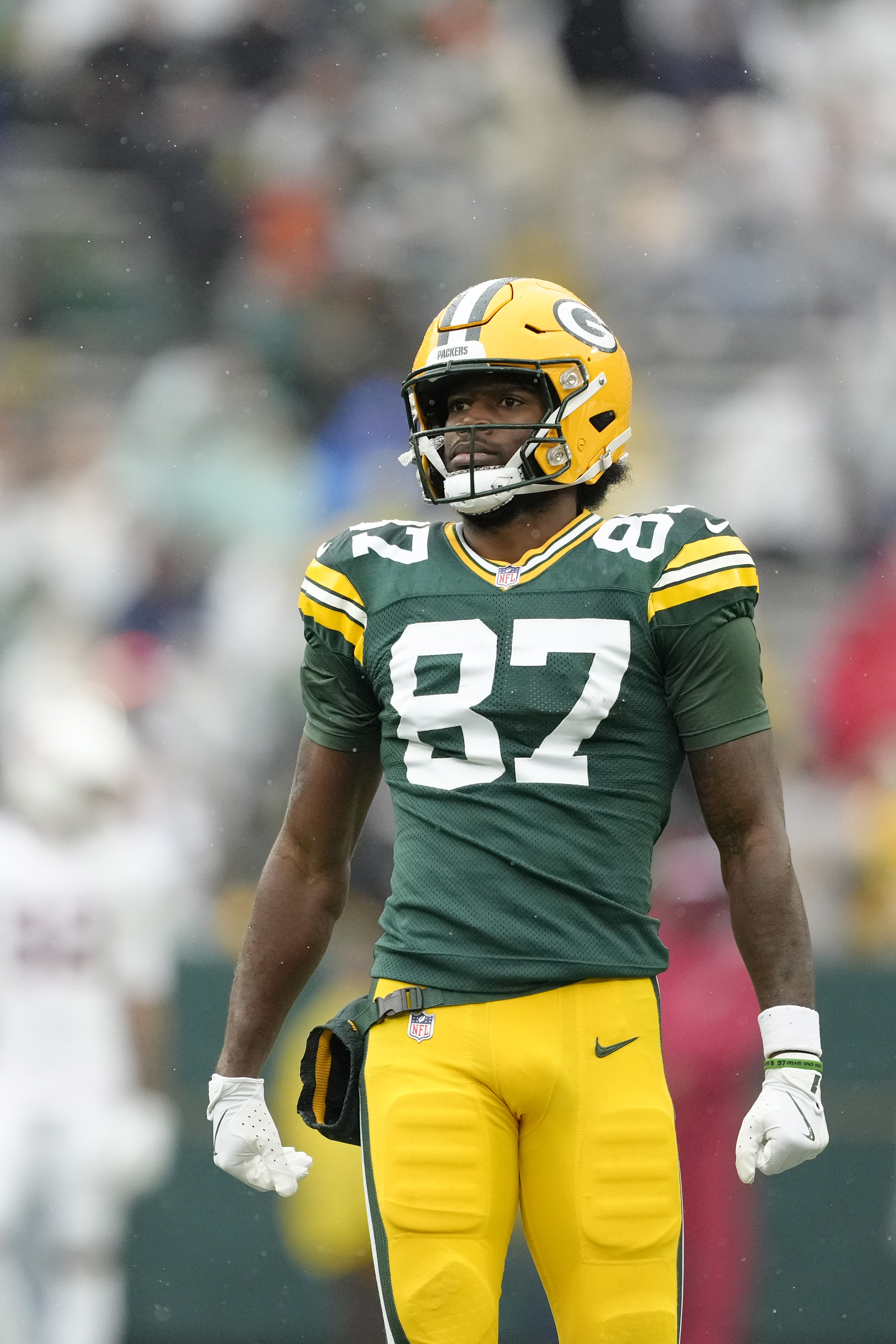 Romeo Doubs at Lambeau Field on October 13, 2024 | Source: Getty Images