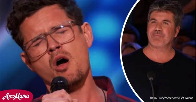 Simon Cowell jumps up to hit golden buzzer after hearing man's incredible voice