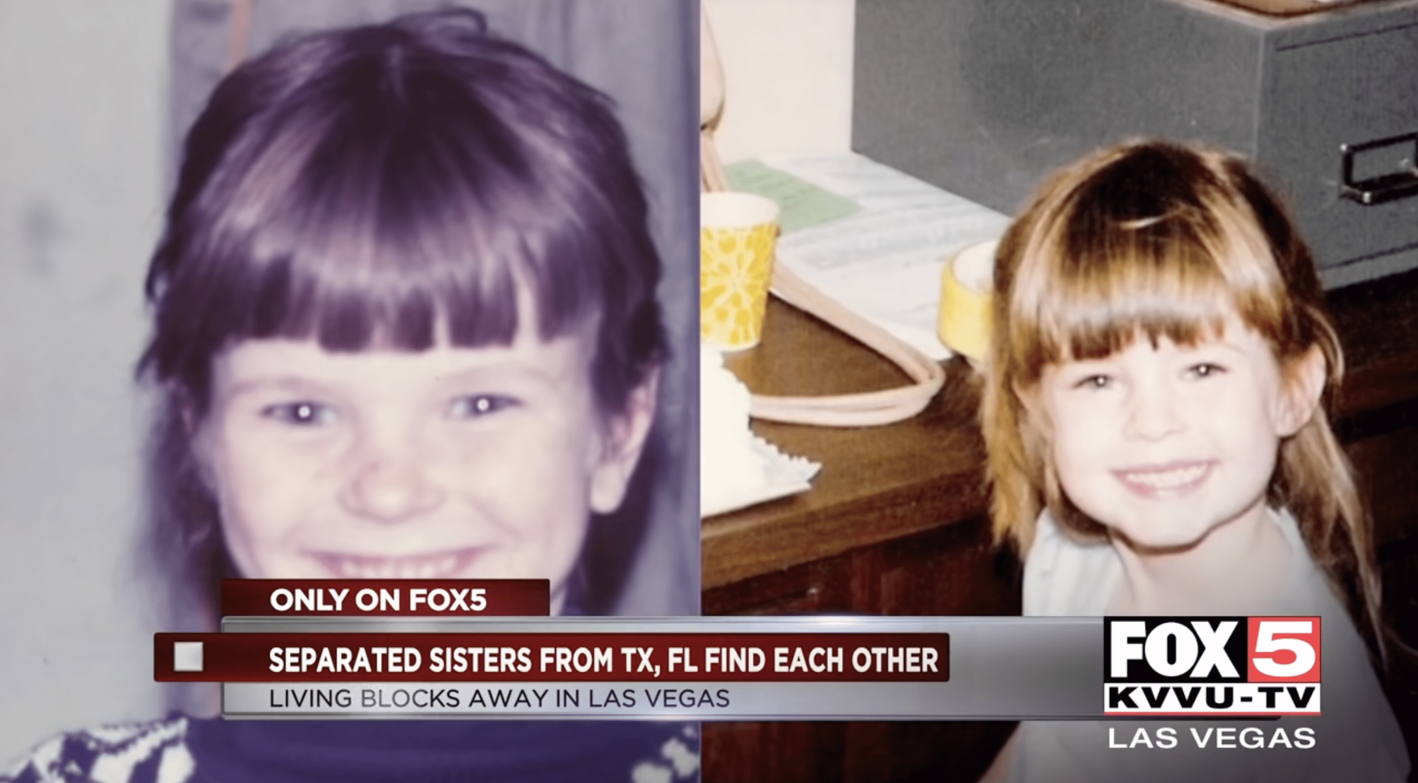 A childhood picture showing Lainey [left] and Aly [right]. | Photo: YouTube.com/Fox5 Las Vegas