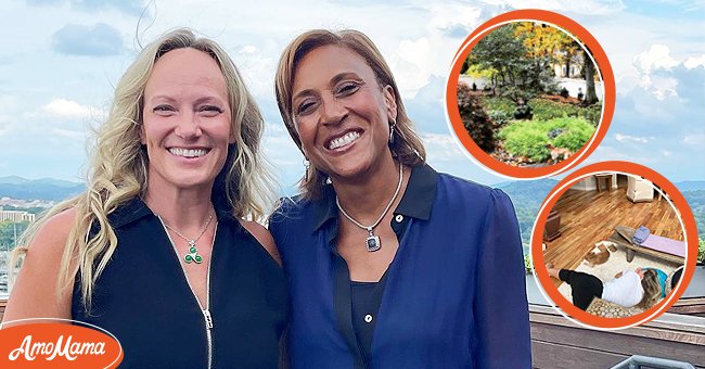 [Left]GMA's Robin Roberts and her longtime partner, Amber Laign,[Middle]A shot of her home; [Right] Roberts' partner lying of the floor of their Connecticut home | Source: Getty Images
