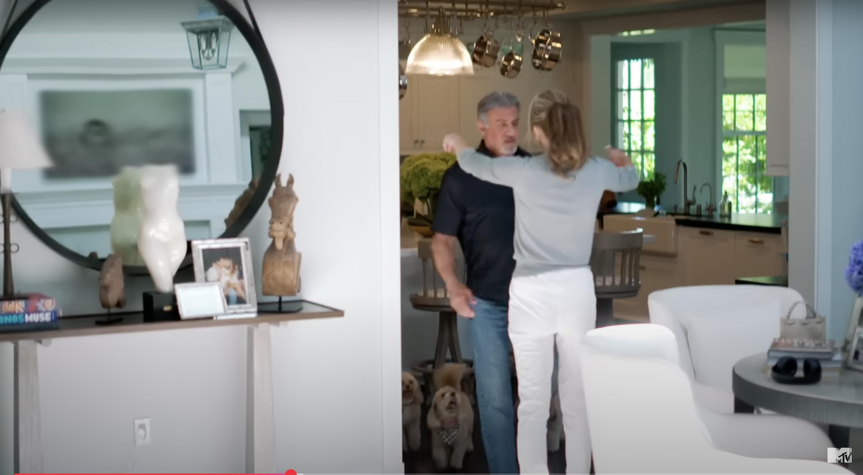 Sylvester Stallone and Jennifer Flavine inside their home as seen in a video dated February 12, 2024 | Source: YouTube/@mtvreality