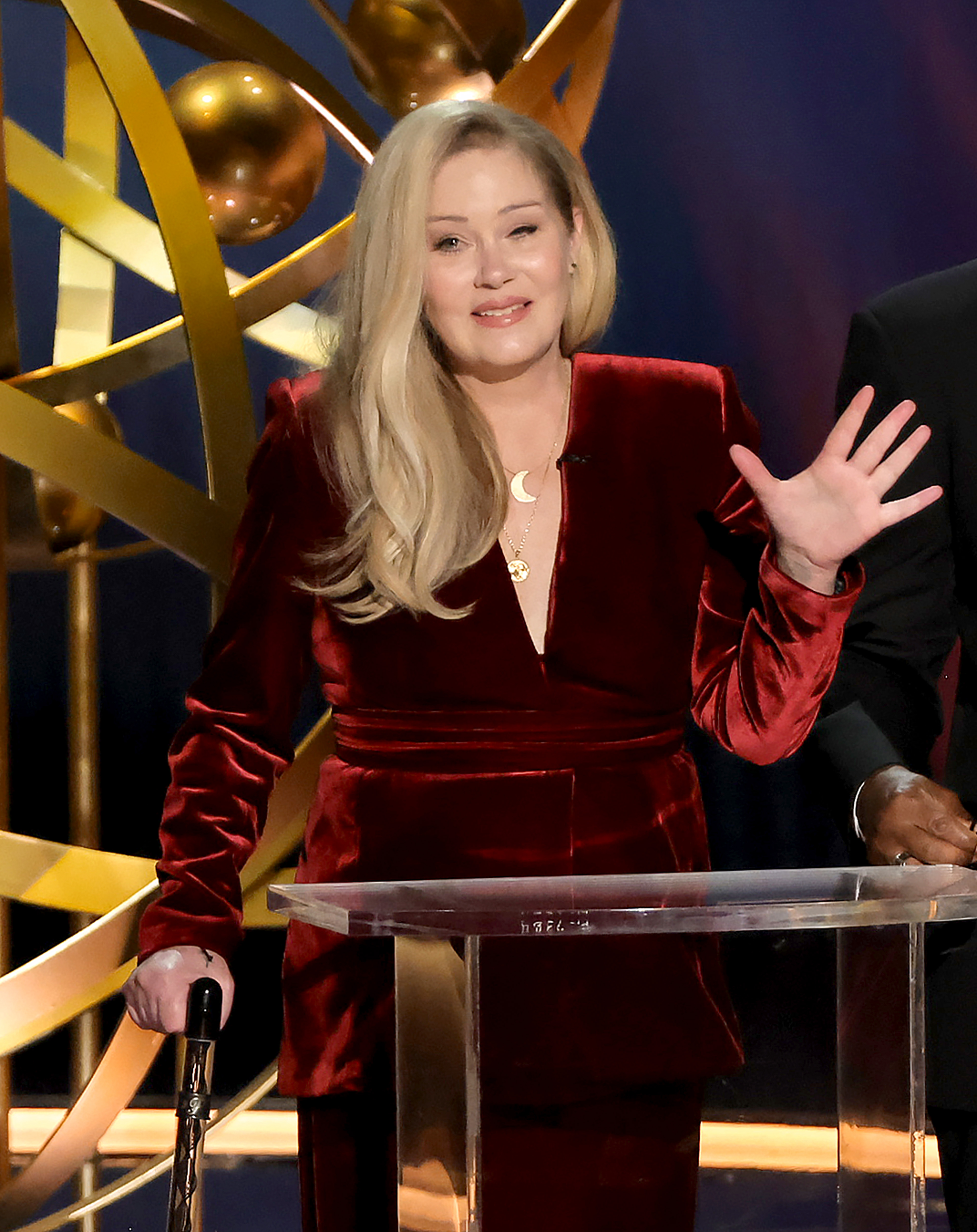 Christina Applegate speaks onstage during the 75th Primetime Emmy Awards at Peacock Theater in Los Angeles, California, on January 15, 2024. | Source: Getty Images