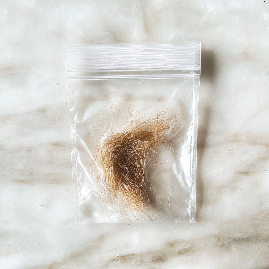 Plastic bag with hair strands | Source: Midjourney