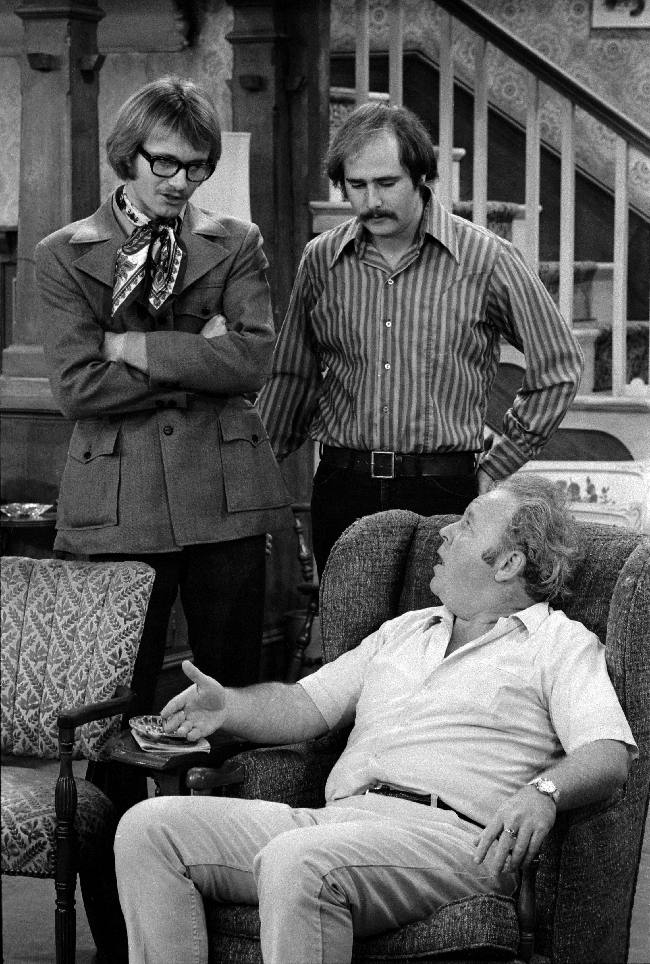 Anthony Geary as Roger with Rob Reiner as Michael Stivic and Carroll O'Connor as Archie Bunker in a 1971 episode of "All in the Family" titled "Judging Books by Covers" | Source: Getty Images
