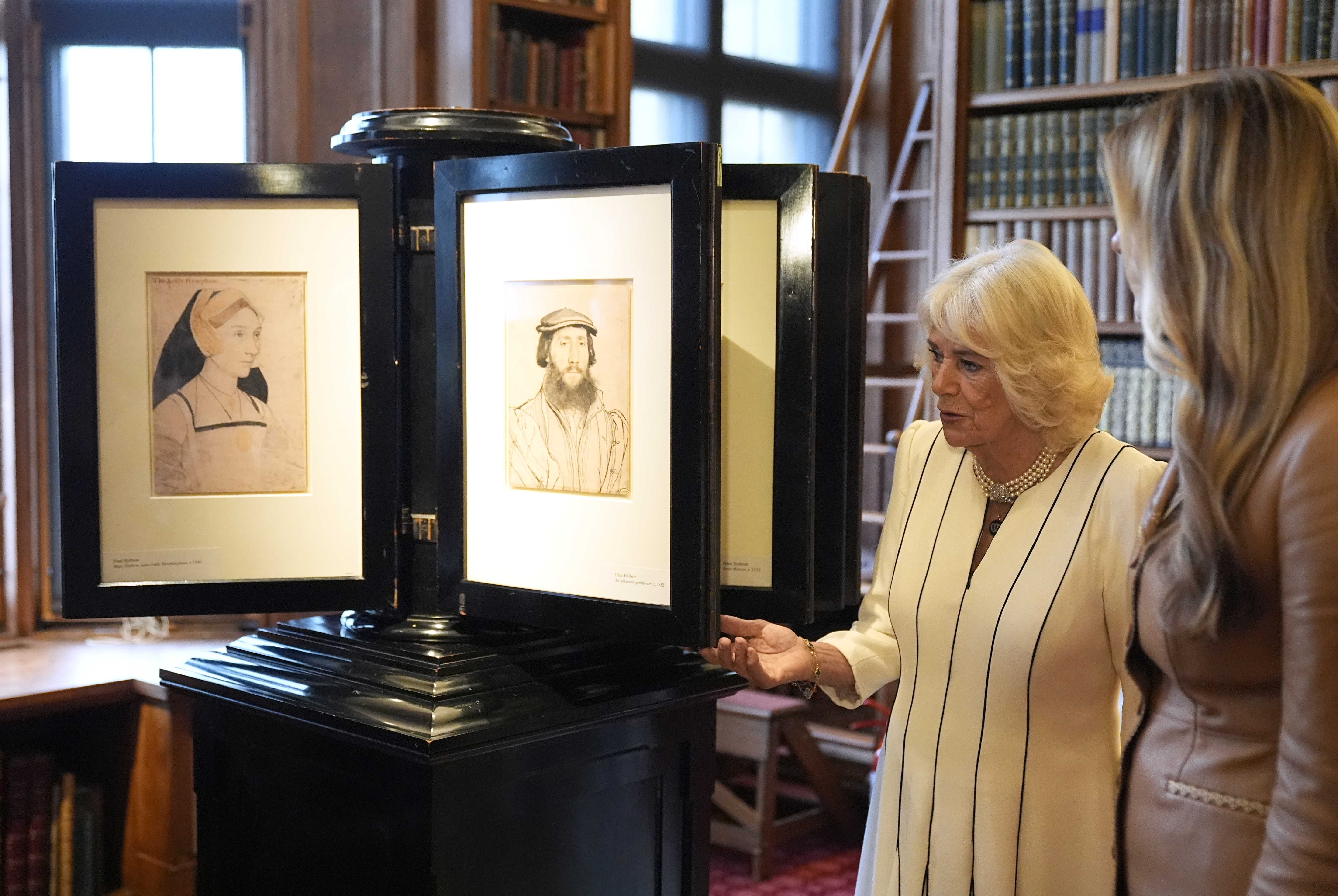Queen Camilla and First Lady Melania Trump tour the Royal Library during the State visit by the President and First Lady of the United States of America at Windsor Castle in England on September 18, 2025 | Source: Getty Images