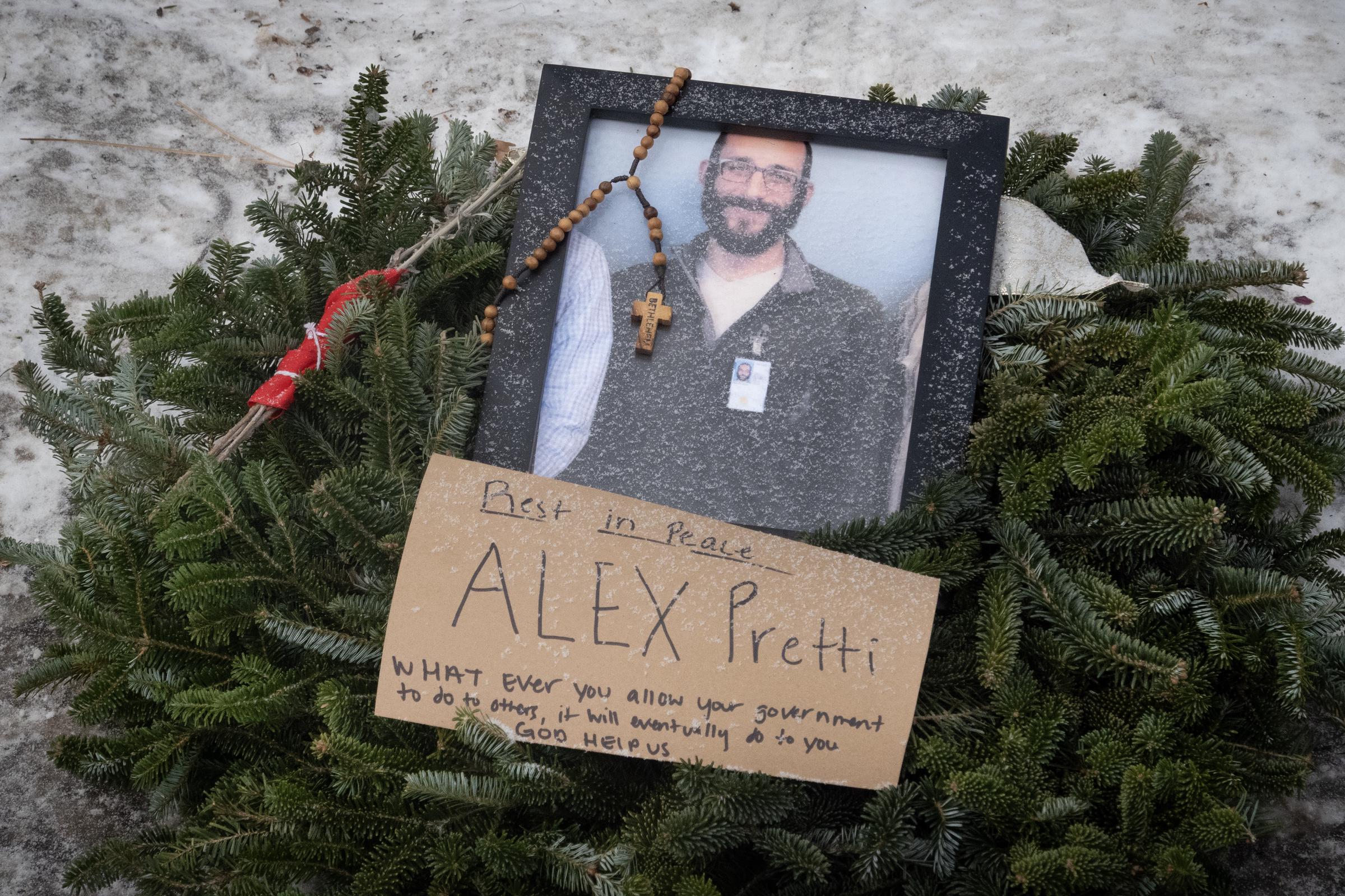 A picture sits at a memorial to Alex Pretti in Minneapolis, Minnesota on January 25, 2026. | Source: Getty Images