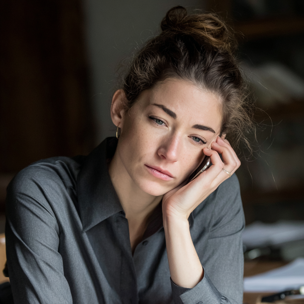 A tired woman talking on a phone | Source: Midjourney
