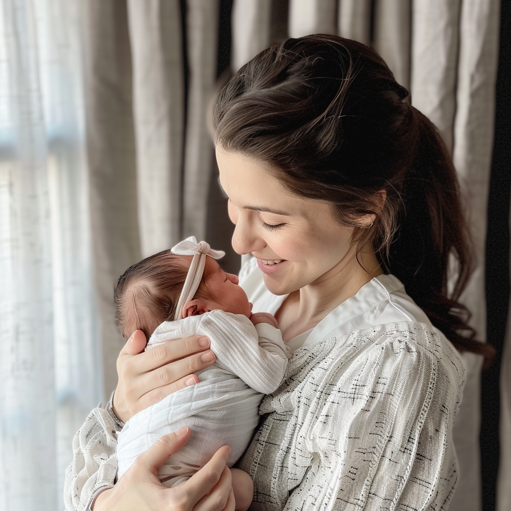 Sarah holding her newborn baby | Source: Midjourney