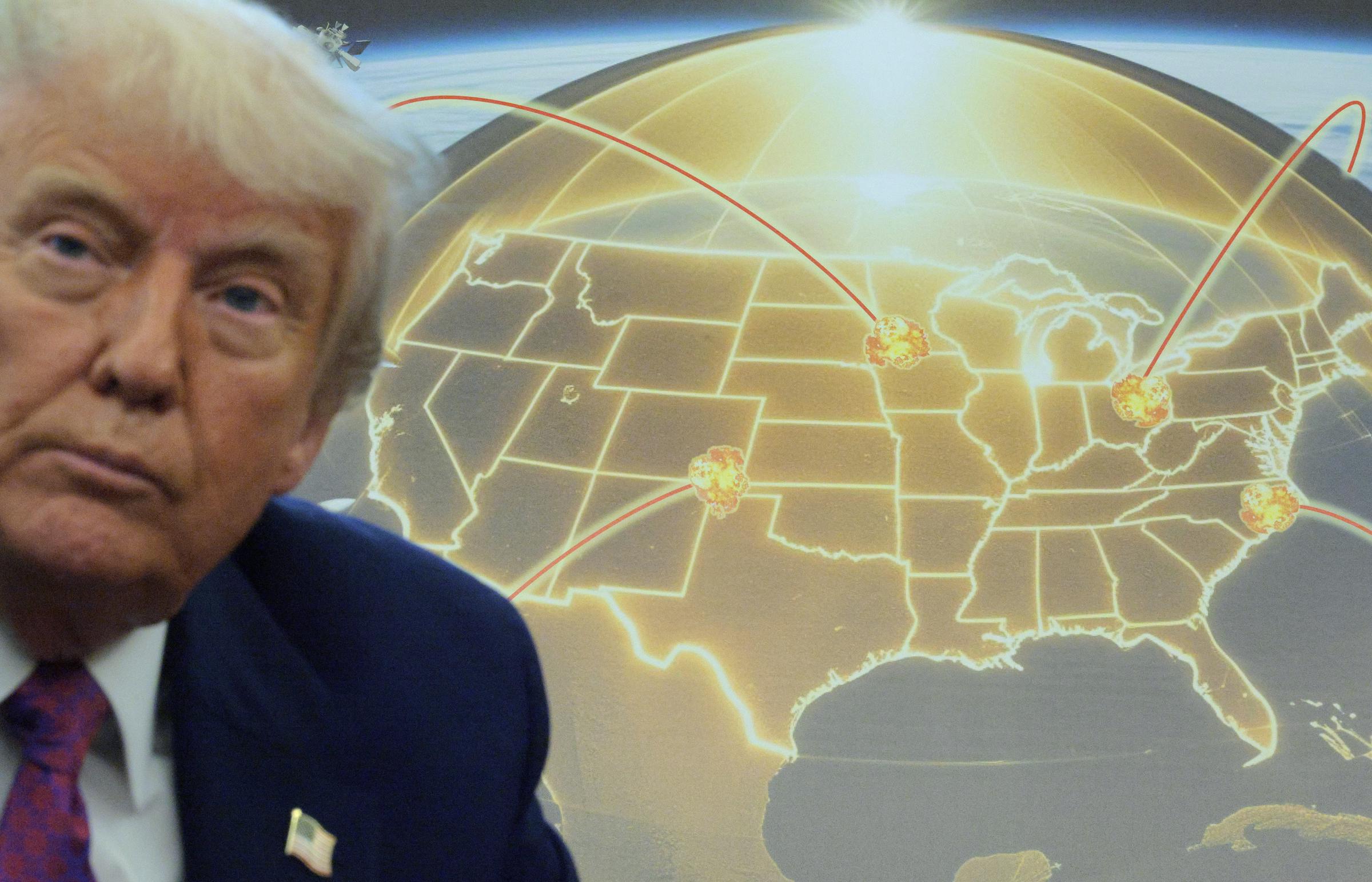 Donald Trump speaks in front of a map of Trump's proposed "Golden Dome" missile defense system on May 20, 2025 | Source: Getty Images