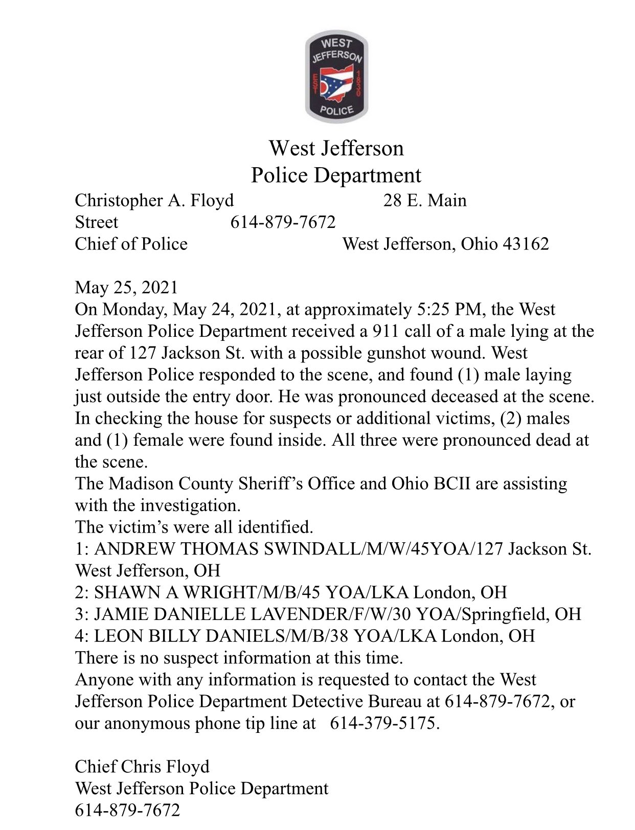 A statement of the incident from the West Jefferson Police Department. | Photo: Twitter/stevewsyx6