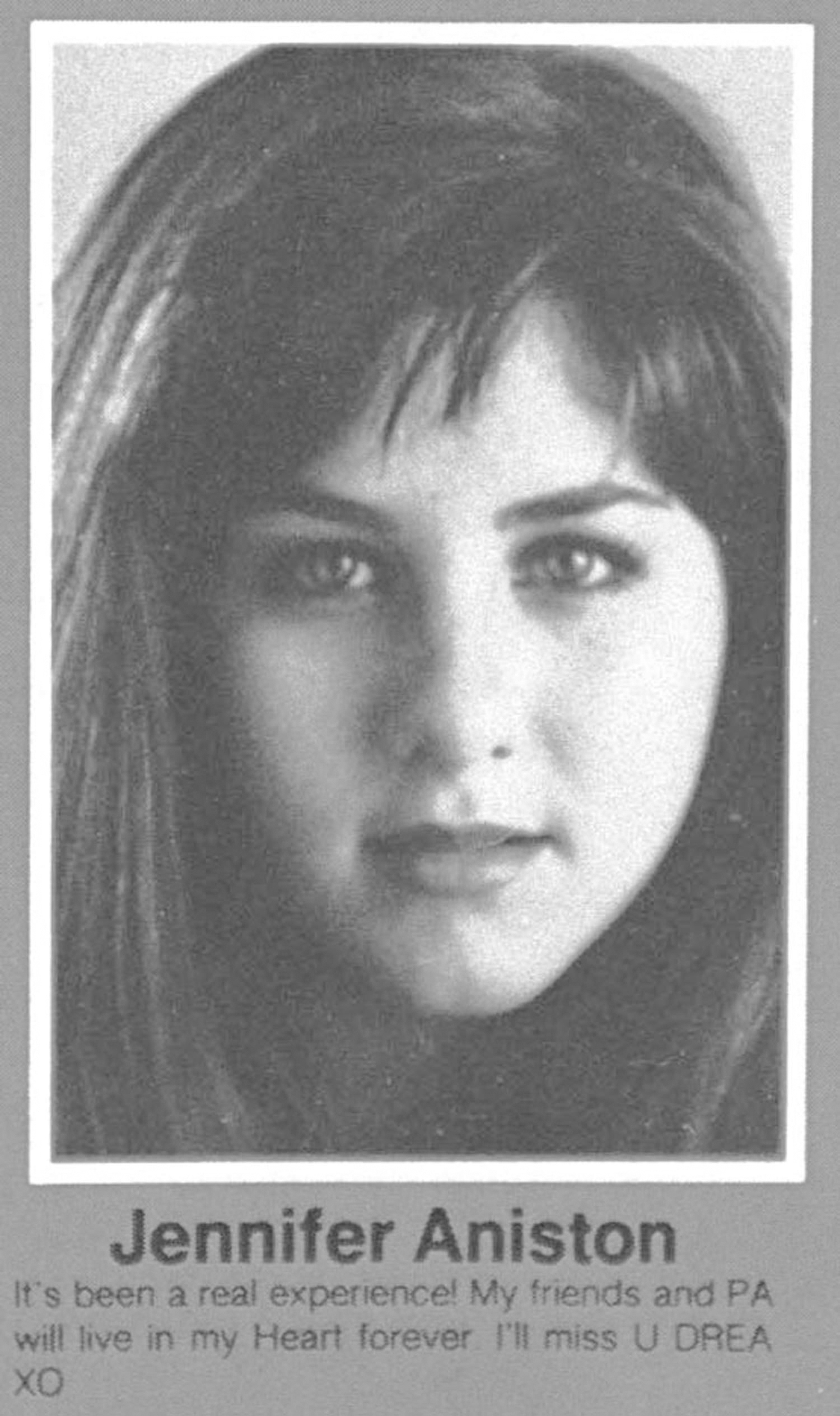 Jennifer Aniston's 1987 yearbook picture from LaGuardia High School of Music and the Arts. | Source: Getty Images