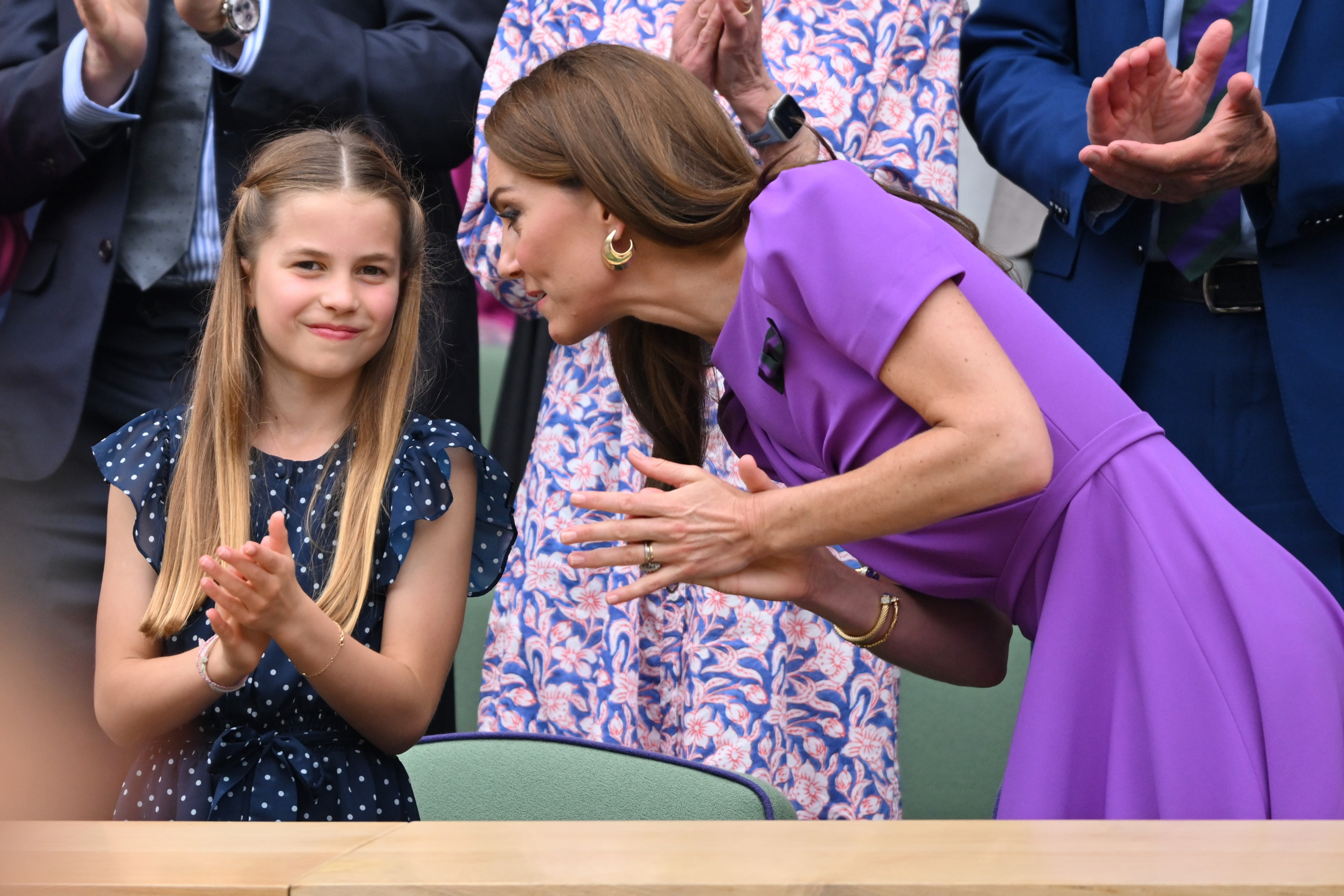 Princess Catherine and Princess Charlotte  during day fourteen of The Championships at Wimbledon 2024 at All England Lawn Tennis and Croquet Club on July 14, 2024 in London, England | Source: Getty Images