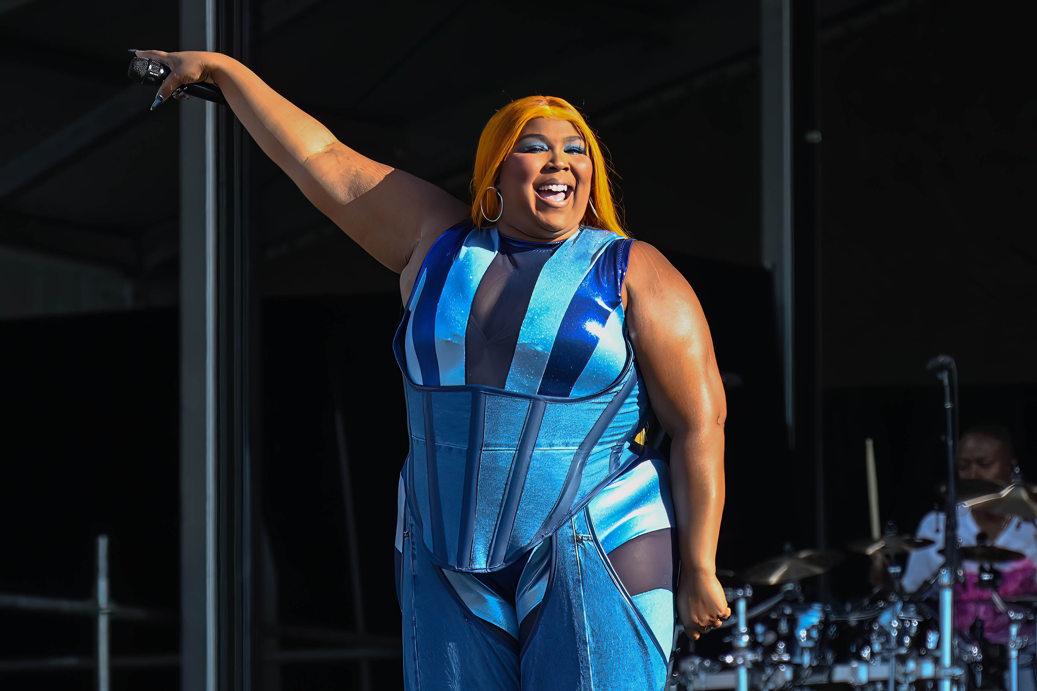 Lizzo performing during the New Orleans Jazz & Heritage Festival in Louisiana on April 28, 2023. | Source: Getty Images