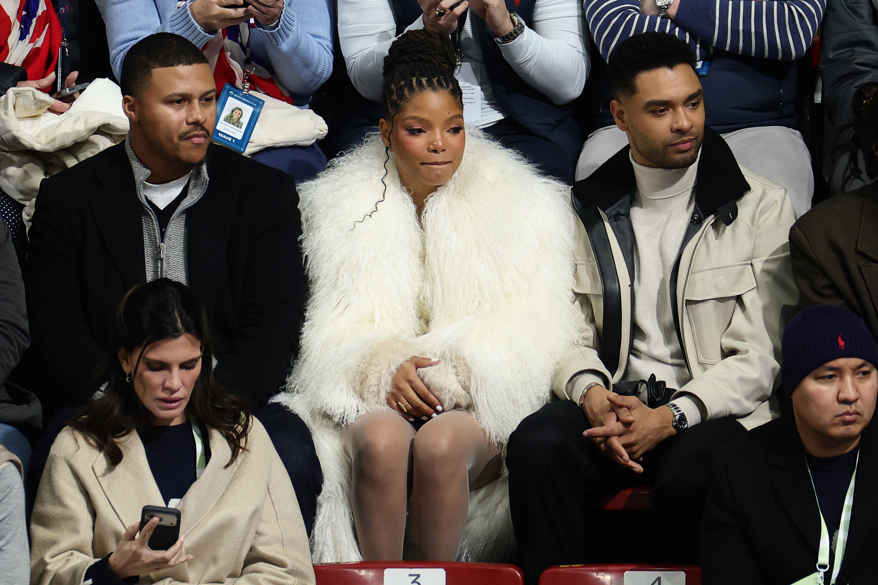 Halle Bailey and Regé-Jean Page attend the Women's Single Skating - Short Program on day 11 of the Milano Cortina Winter Olympic games at Milano Ice Skating Arena on February 17, 2026, in Milan, Italy | Source: Getty Images