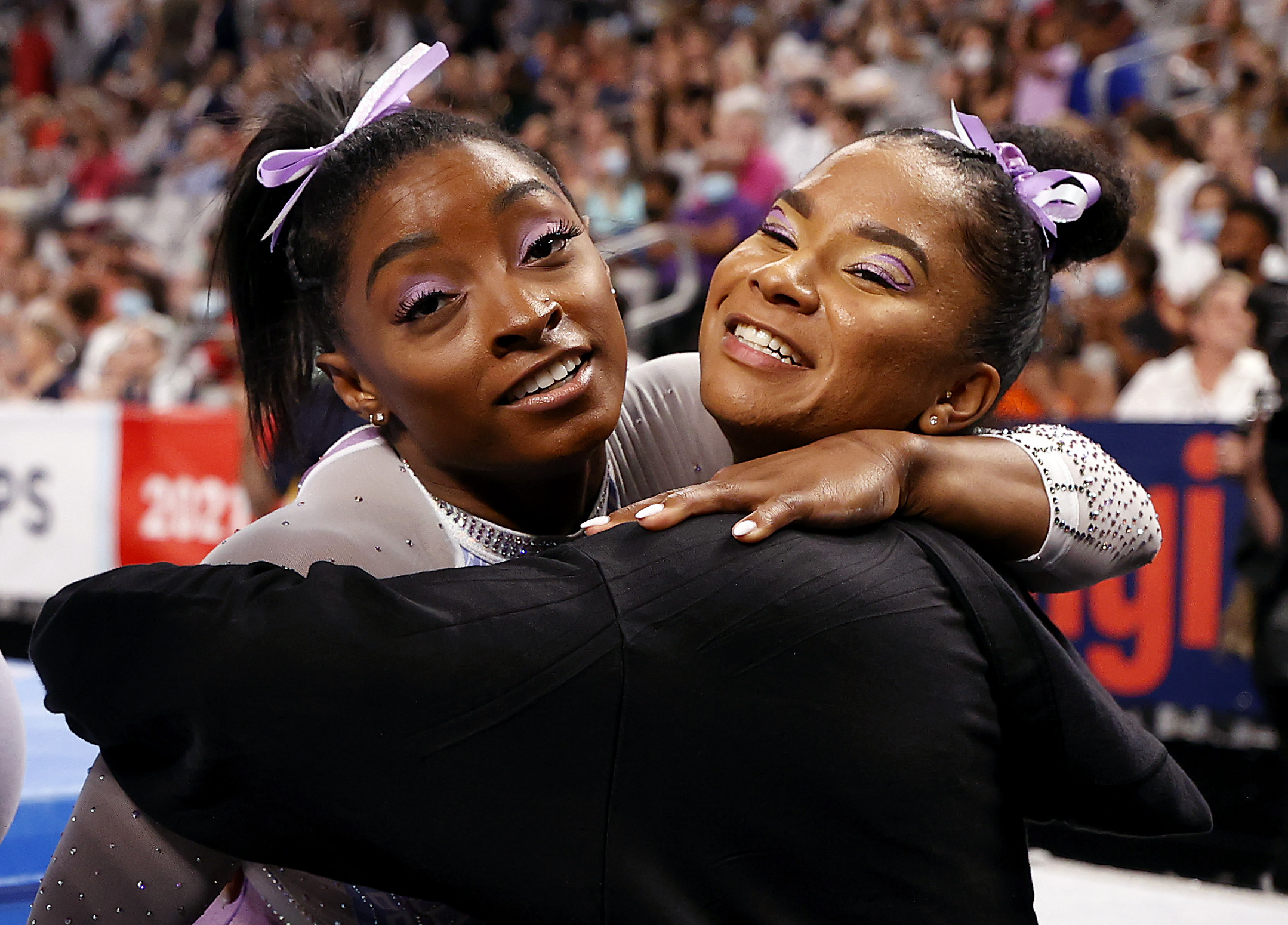 Simone Biles and Jordan Chiles during the Senior Womens competition of the 2021 U.S. Gymnastics Championships on June 4, 2021, in Fort Worth, Texas. | Source: Getty Images