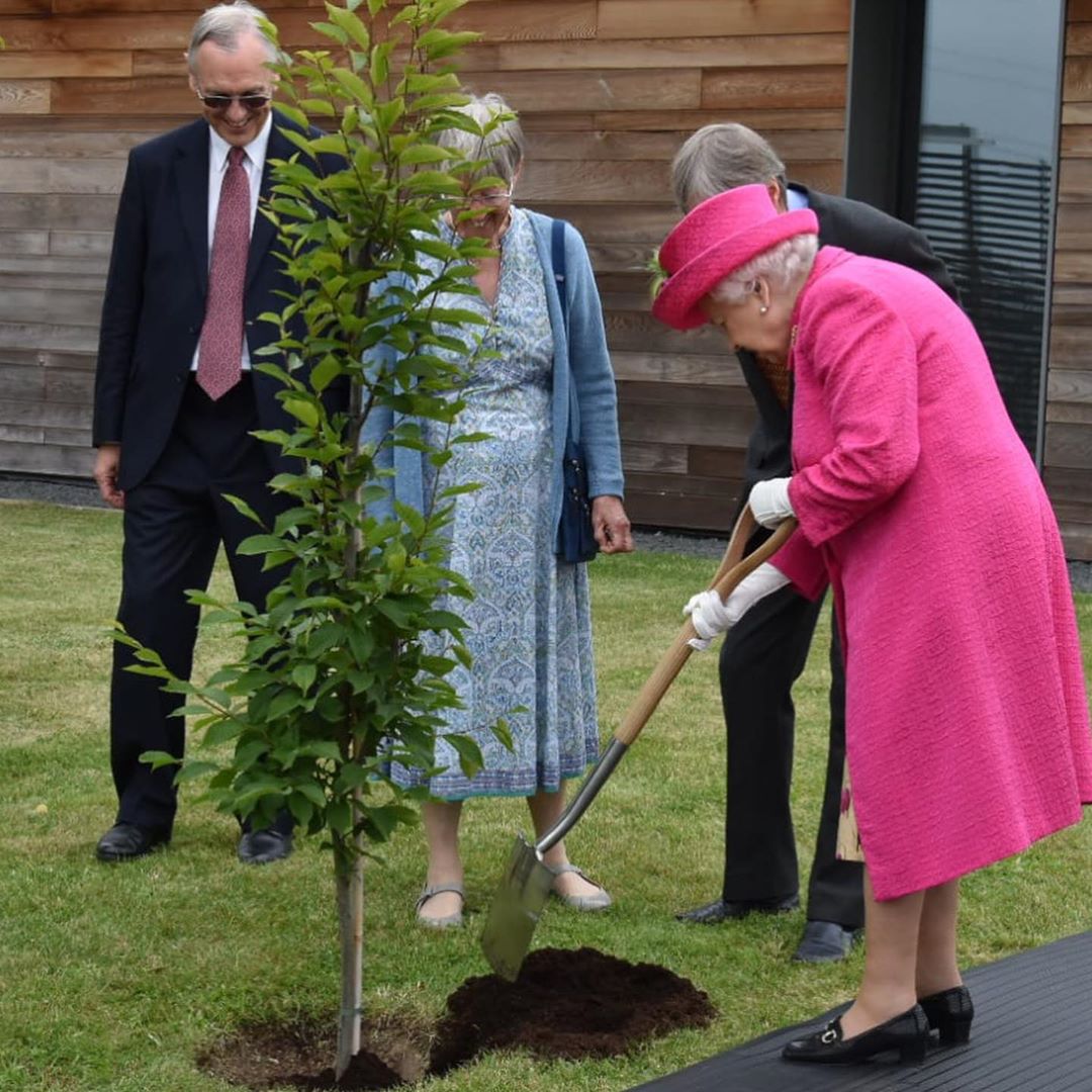 The Queen plants plant a hornbeam tree at NIAB. | Source: Instagram/TheRoyalFamily