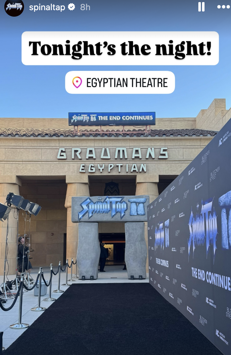 The Egyptian theatre pictured ahead of the premiere of "Spinal Tap II: The End Continues," dated September 10, 2025 | Source: Instagram/spinaltap