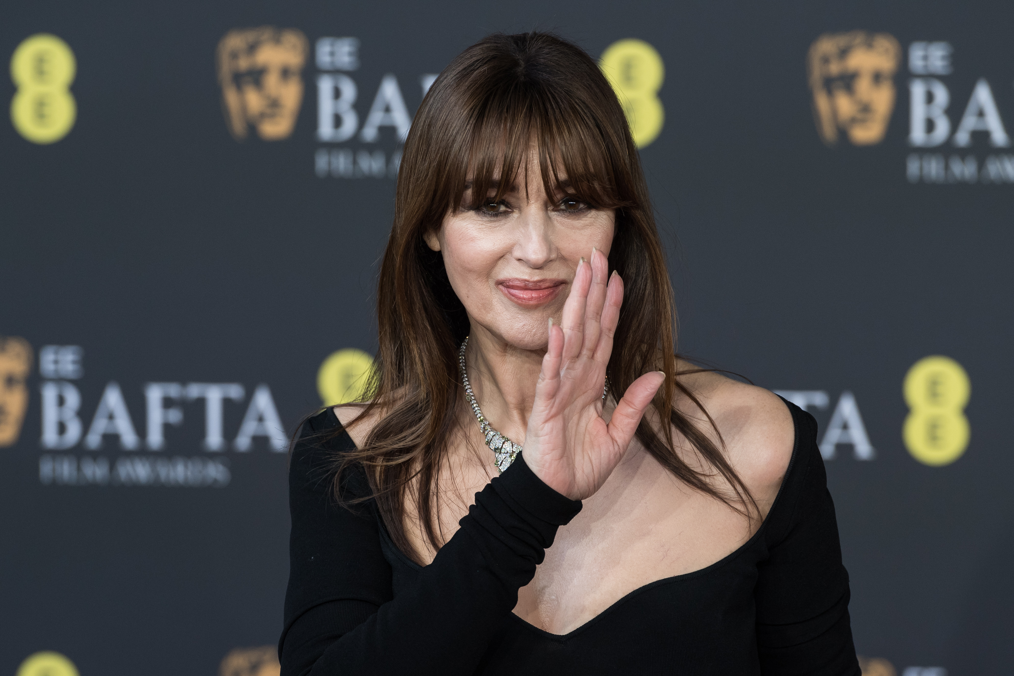 Monica Bellucci attends the red carpet during the EE BAFTA Film Awards ceremony at The Royal Festival Hall in London, United Kingdom on February 22, 2026. | Source: Getty images