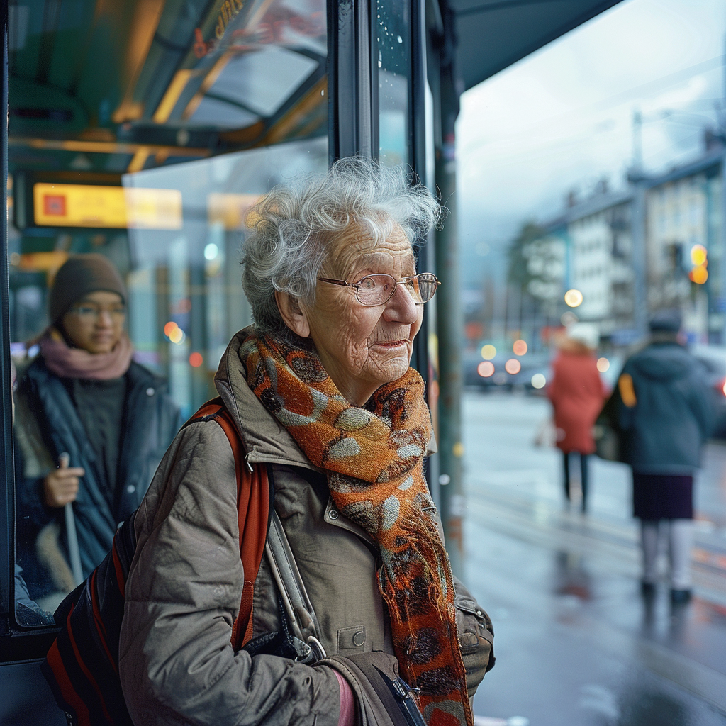 An elderly woman standing by a street | Source: Midjourney