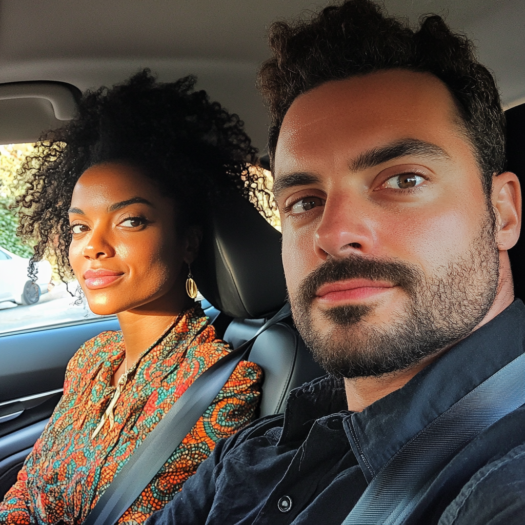 A couple sitting in a car | Source: Midjourney