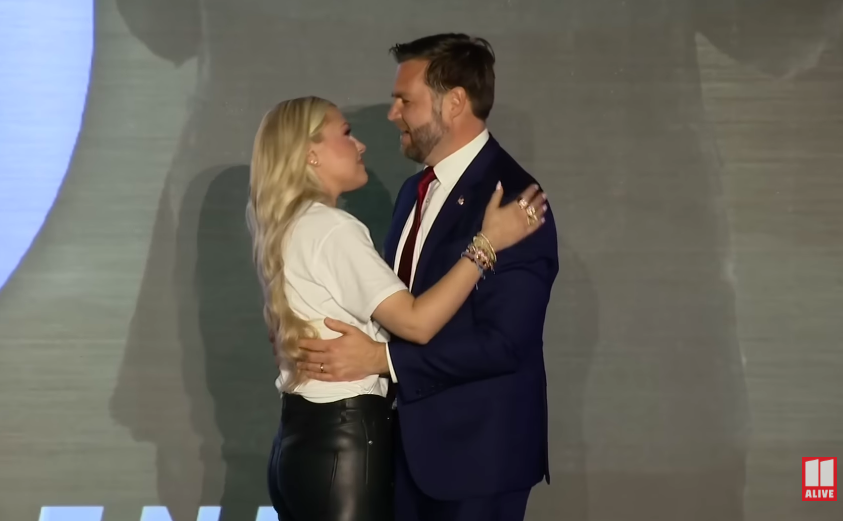 Erika Kirk and JD Vance at the Turning Point USA event. | Source: YouTube/11Alive