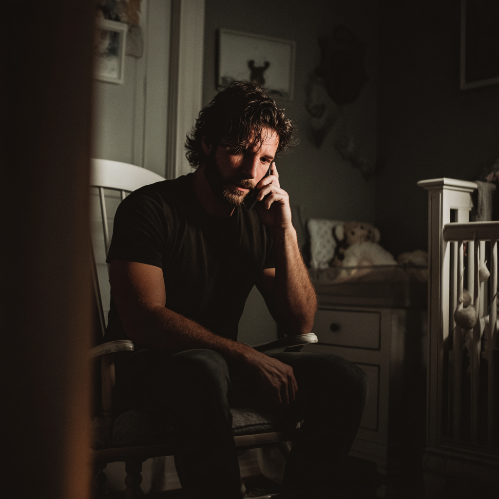 A man sitting on a rocking chair in a nursery | Source: Midjourney