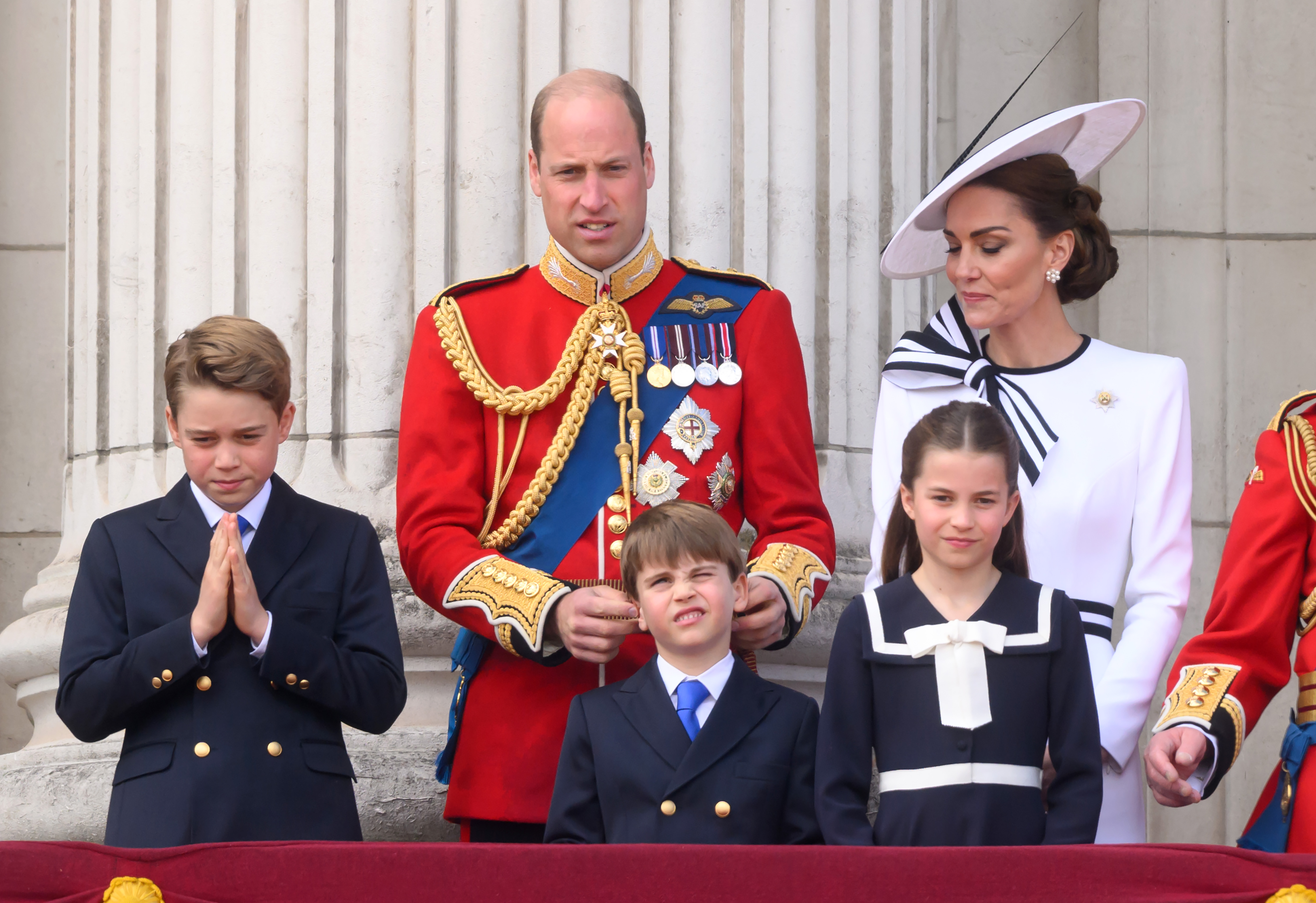 Prince George, Prince William, Prince Louis, Princess Charlotte, and Princess Catherine of Wales attended Trooping the Colour at Buckingham Palace in London on June 15, 2024. | Source: Getty Images