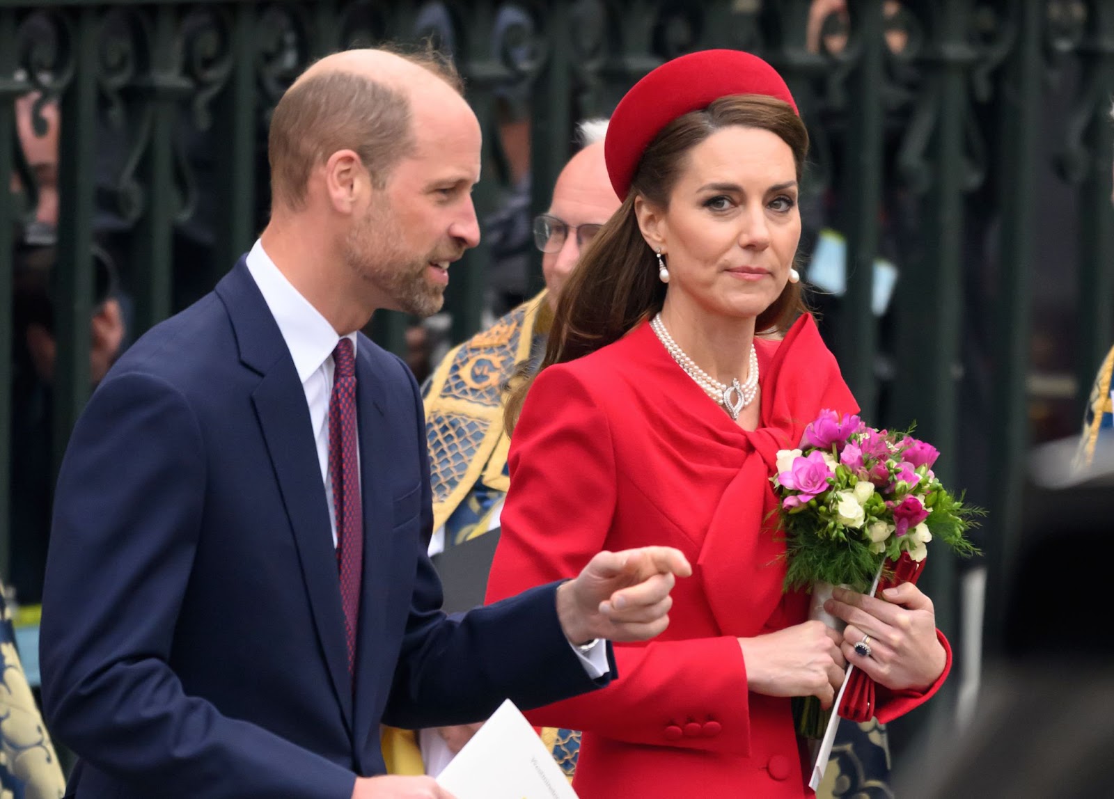 Prince William chatting to Princess Catherine as they depart after attending the 2025 Commonwealth Day Service | Source: Getty Images