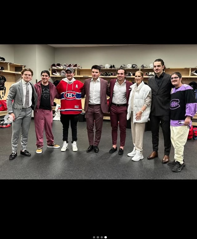 Céline Dion and her sons posing with the Montreal Canadiens on November 2, 2023 | Source: Instagram/celinedion