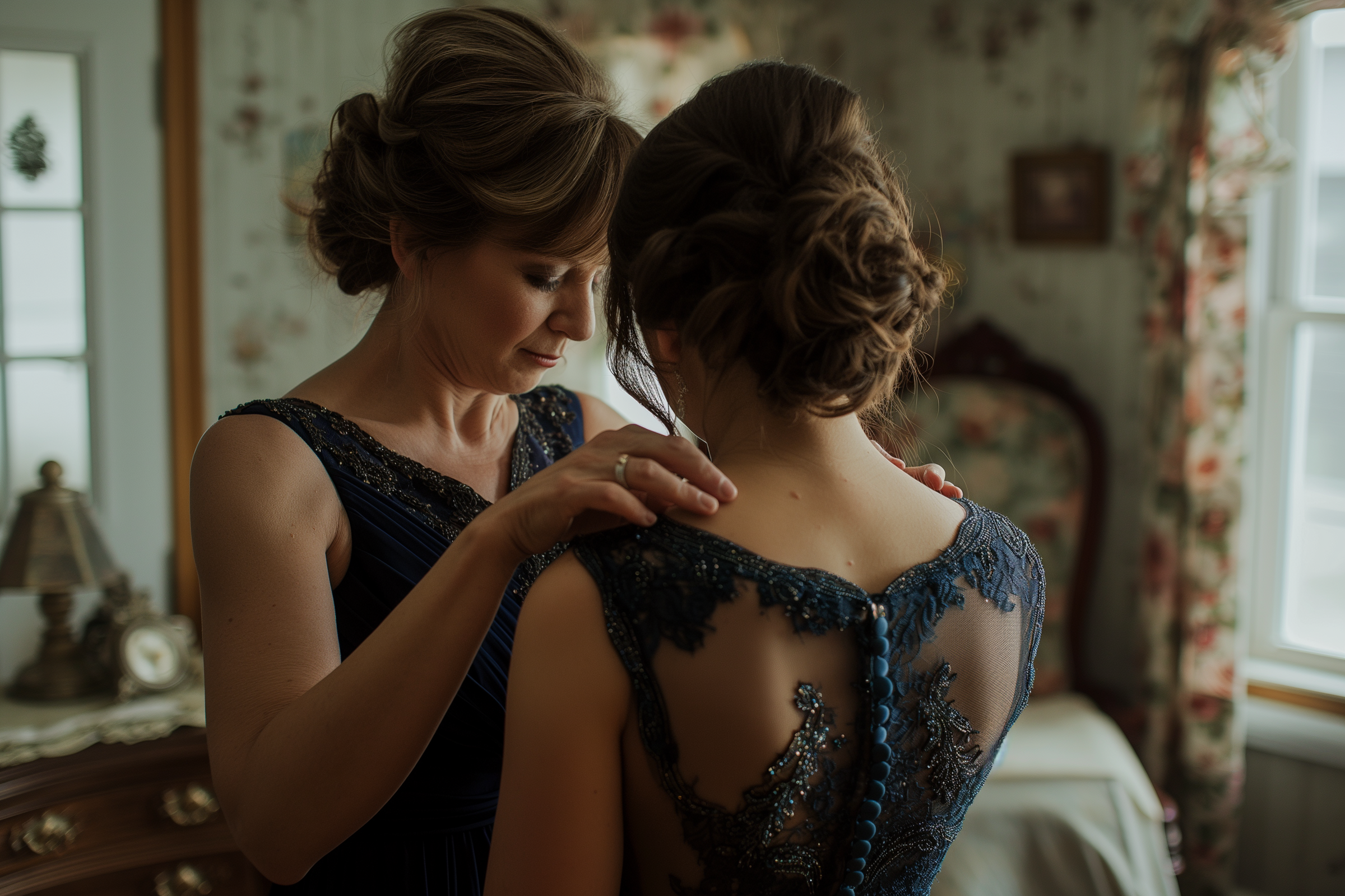 Older woman helping younger woman get ready | Source: Midjourney