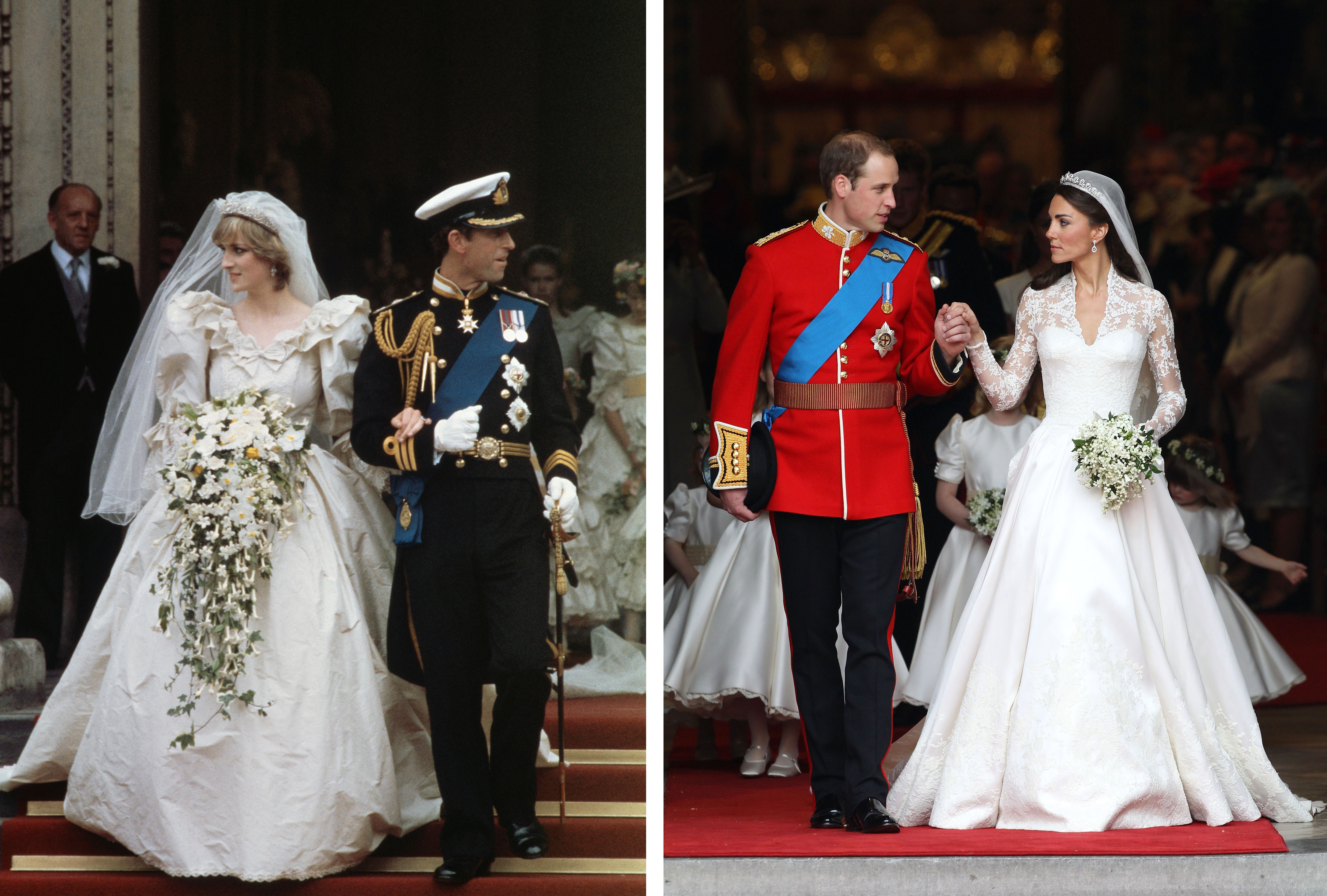 Diana y Charles el día de su boda en Londres en julio de 1981 / William y Kate el día de su boda en abril de 2011 en Londres. | Foto: Getty Images
